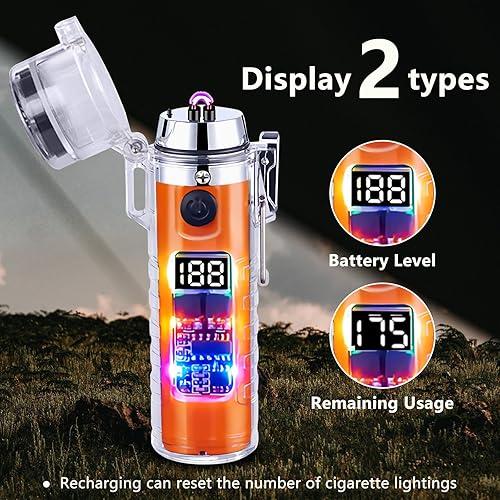 Miniatura 8 de YOZWOO Encendedor eléctrico USB, recargable de doble arco, encendedor de plasma, impermeable, encendedor de degradado con tres efectos de luz LED,
