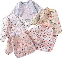 Vista 1 de Babero de manga, paquete de 5, baberos impermeables para bebé de 3 a 24 meses, fáciles de limpiar con toalla