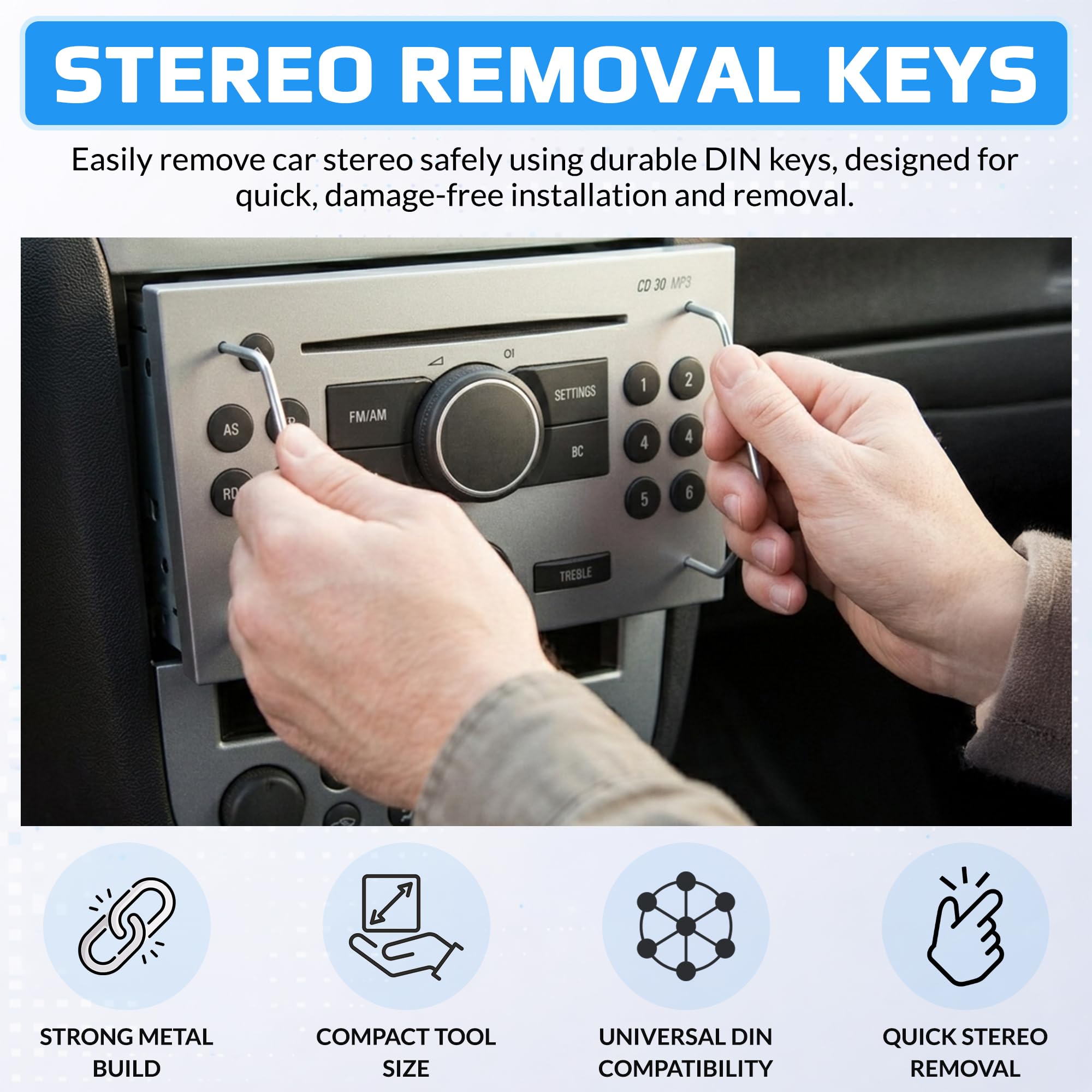 Samochód Radio Remover Key DIN Odblokowujące klucze do samochodu/samochodu/samochodu / odtwarzacza CD Pins | Uniwersalne piny stereo CD40 Narzędzia (2 sztuki)