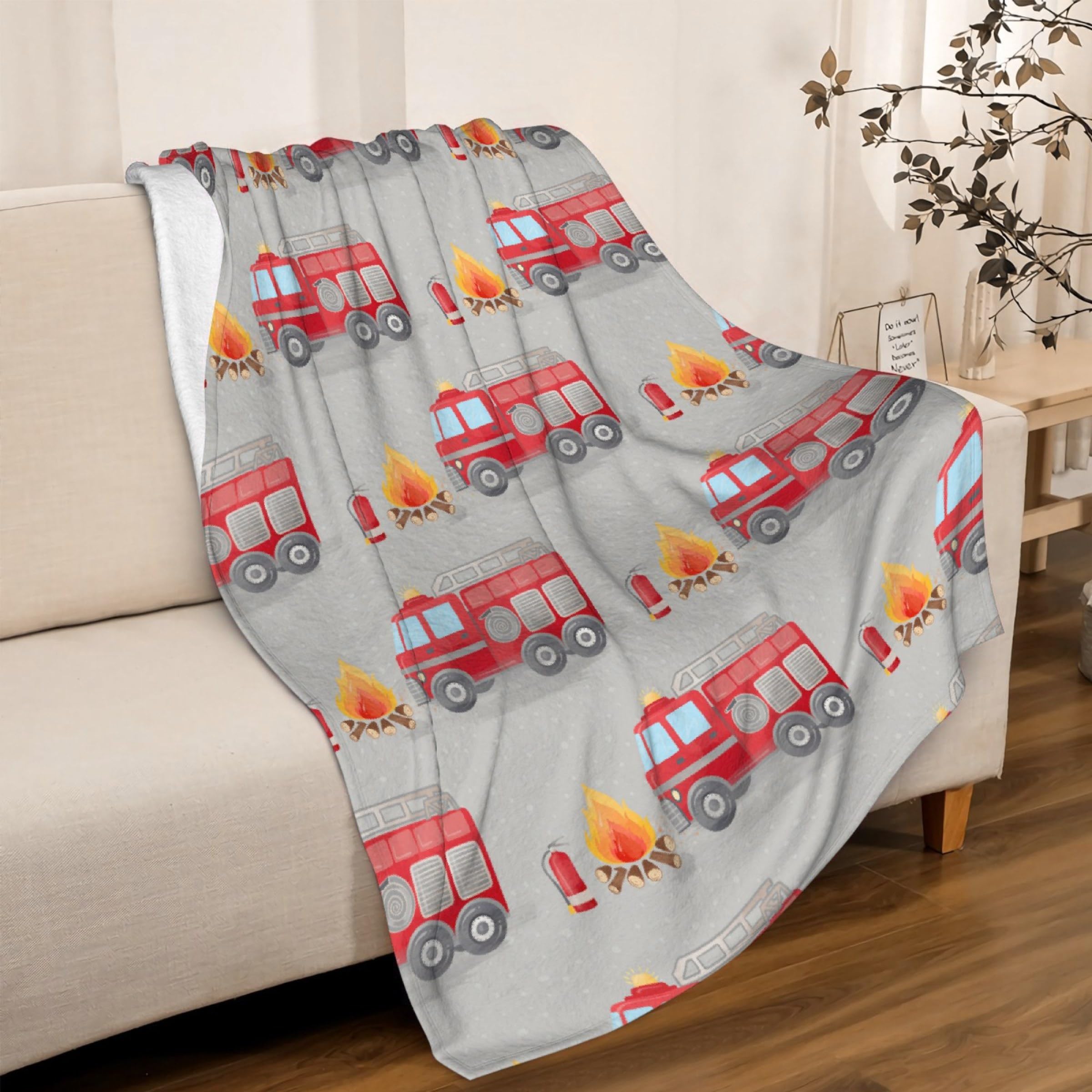 Fire Truck Blanket - Super Soft Fleece Throw Blanket for Couch, Bed - 50x40 inches - Kid
