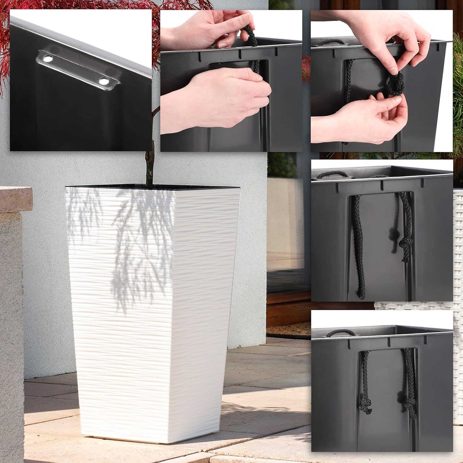 Dettagliato view of the black insert for the KADAX flower pot, showing handles and how it fits.