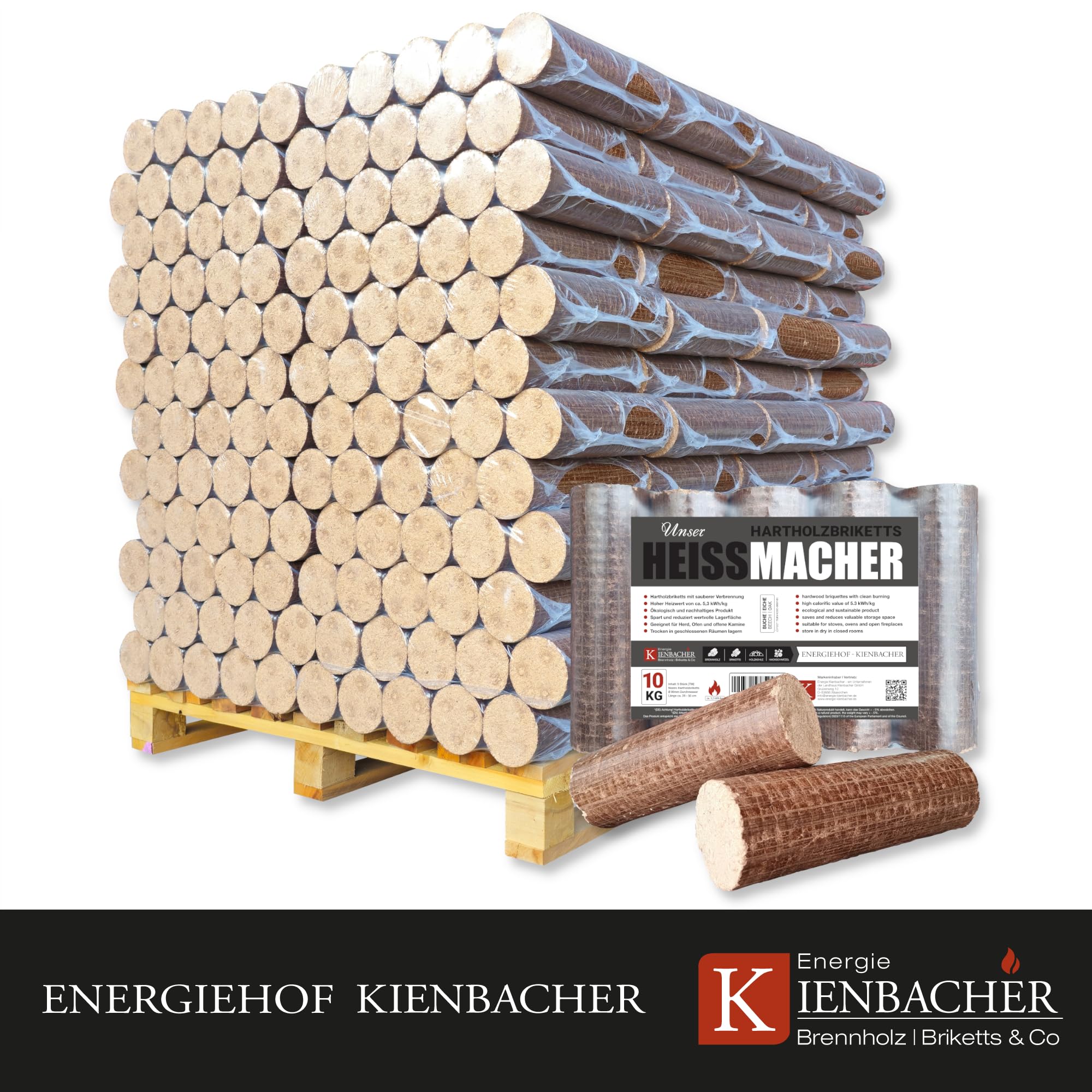 960kg Palette Holzbriketts Nestro Hartholz Briketts Rund Kamin Ofen Brikett Heizbriketts Buche und/oder Eiche Kohle ersetzt ca. 5Ster Brennholz (ENERGIE KIENBACHER BRENNHOLZ, BRIKETTS & CO.)