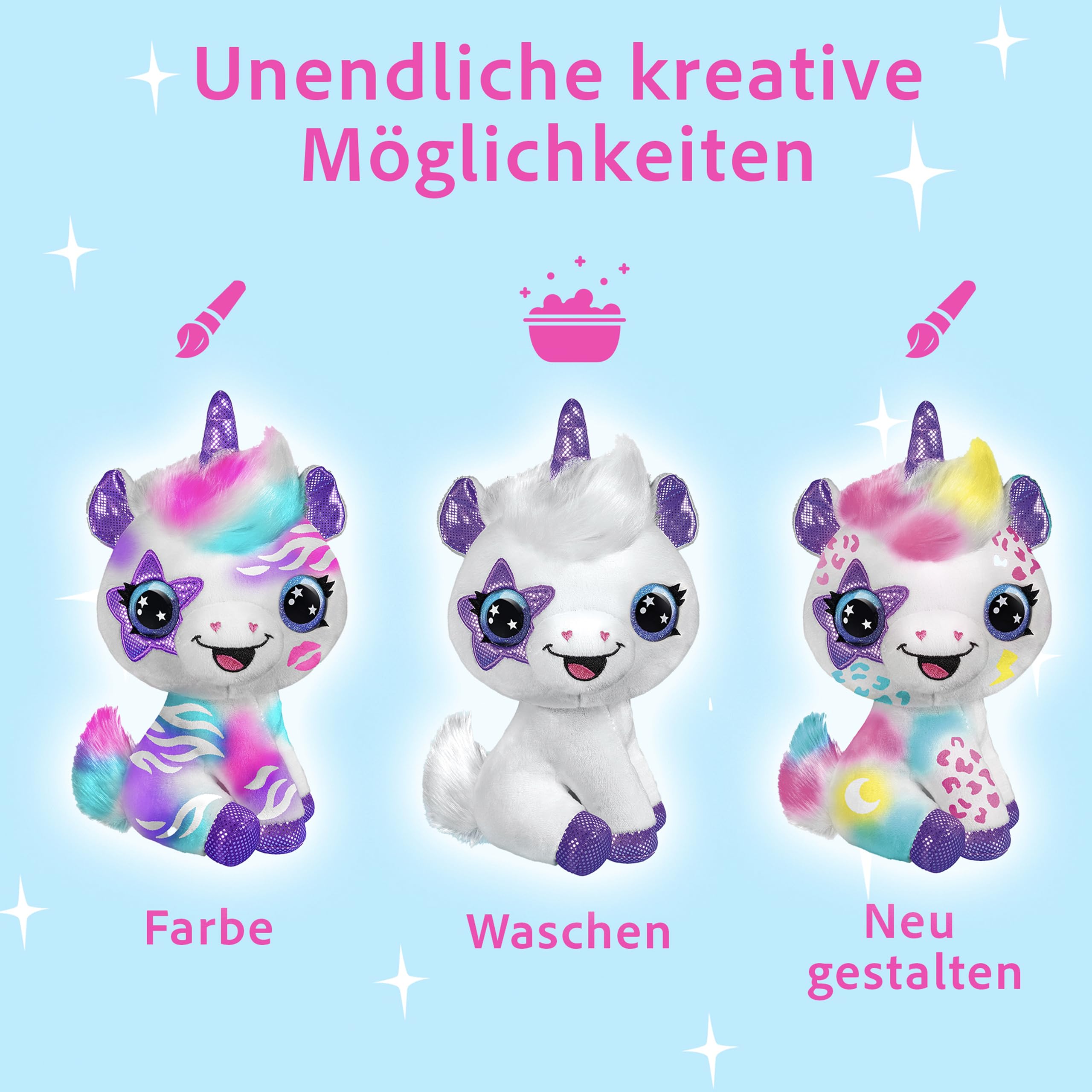 Canal Toys - Airbrush Plush OFG 228- Airbrush your Plush toy, bemalen Sie Ihr eigenes Plüschtier mit elektrischer Airbrush-Spritzpistole, Markern und Schablonen, 1 Einhorn-Plüsch, weiß