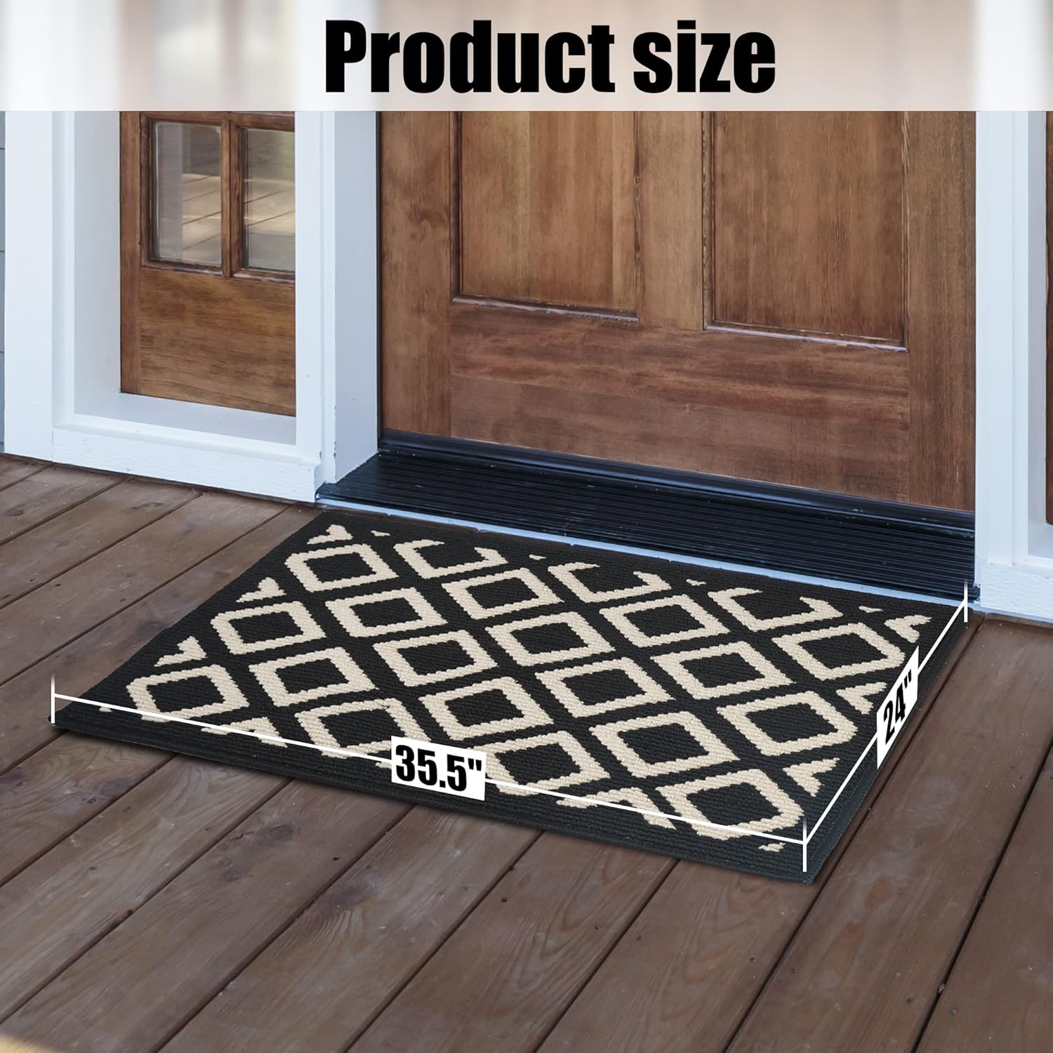 Indoor Outdoor Doormat 24"x35.5" Inside Door Mat Front Door Rug Low Profile Entrance Rug Non Slip Machine Washable Welcome Doormats for Entryway, Black and White