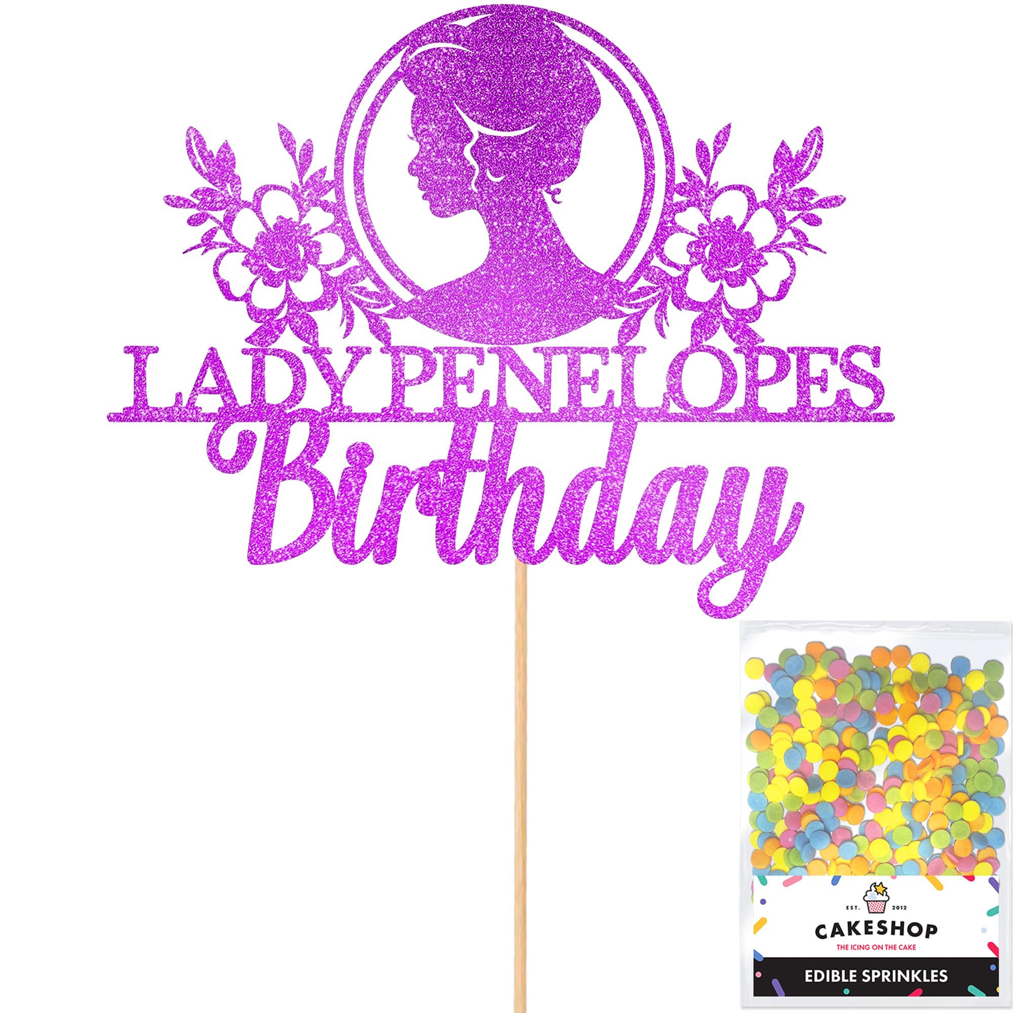 Personalised Bridgerton Themed Glitter Cake Topper - Any Name Glitter Cake Decoration and Sprinkles - Happy Birthday Decorations - Custom Toppers for Cakes by Cakeshop