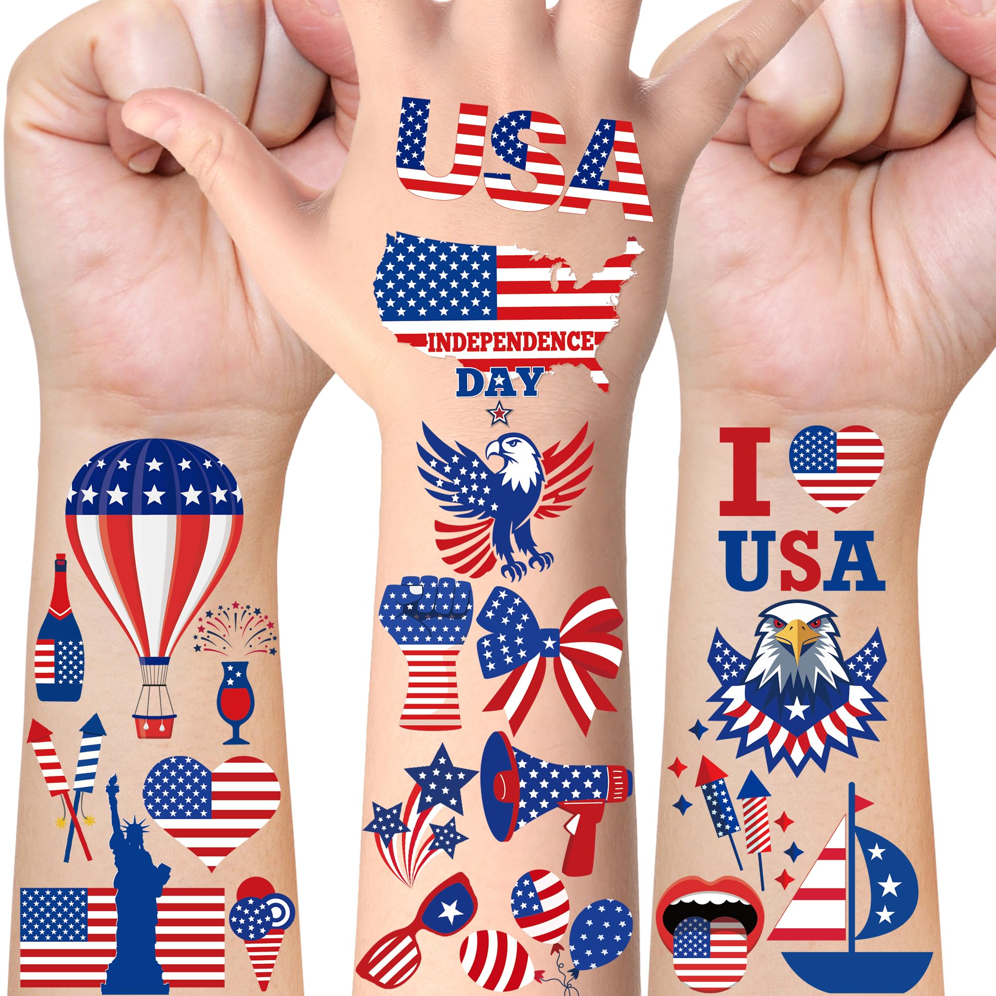 106 PCS 4th of July Tattoos, Fourth of July Accessories, Patriotic Temporary Tattoos for kids, July 4th Tattoos for Patriotic Decorations Independence Day Party Accessories Supplies Favors Decor