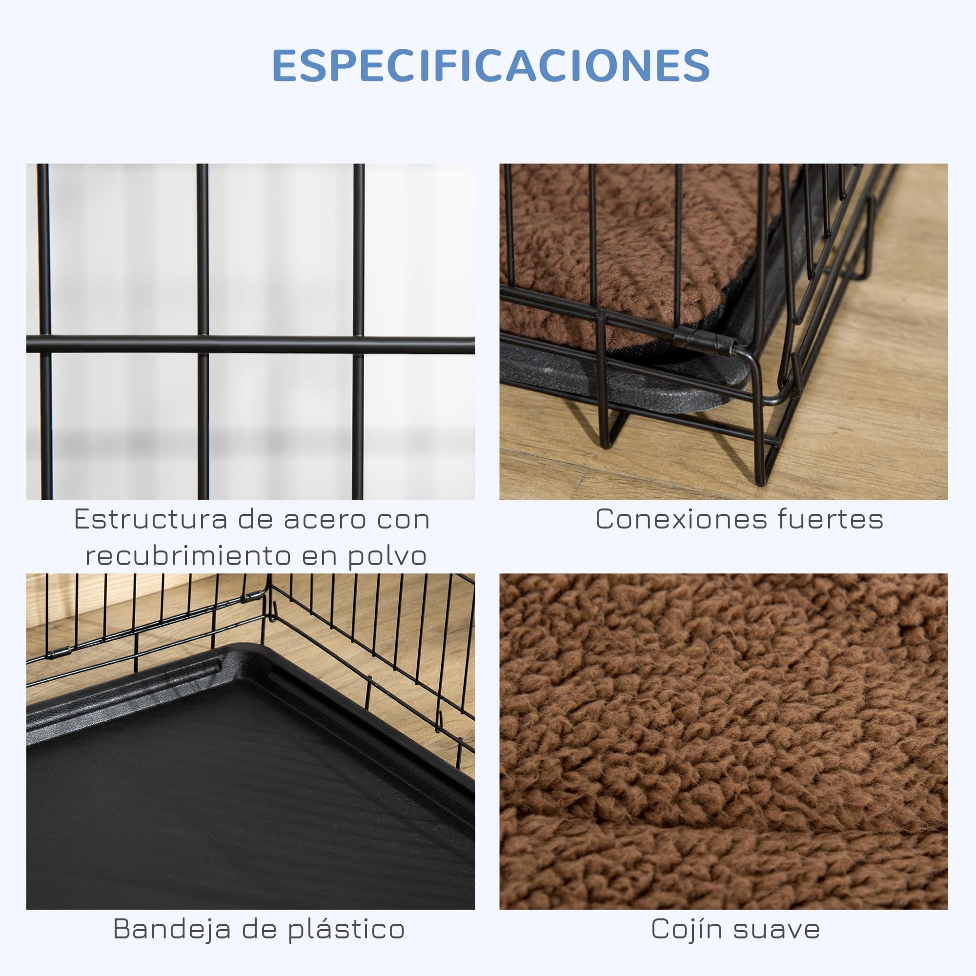 PawHut Jaula de Metal para Perros Plegable 60x43x49,5 cm con 2 Puertas Negro