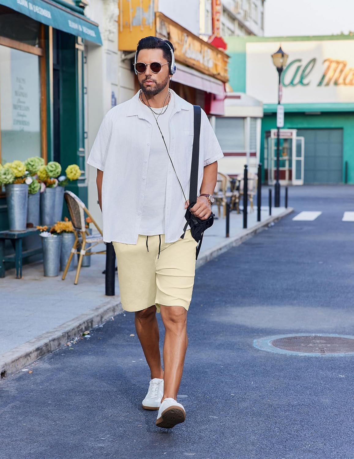 COOFANDY Mens Casual Shorts Cotton Drawstring Summer Shorts Elastic Waist Lightweight Twill Chino Shorts - Image 3