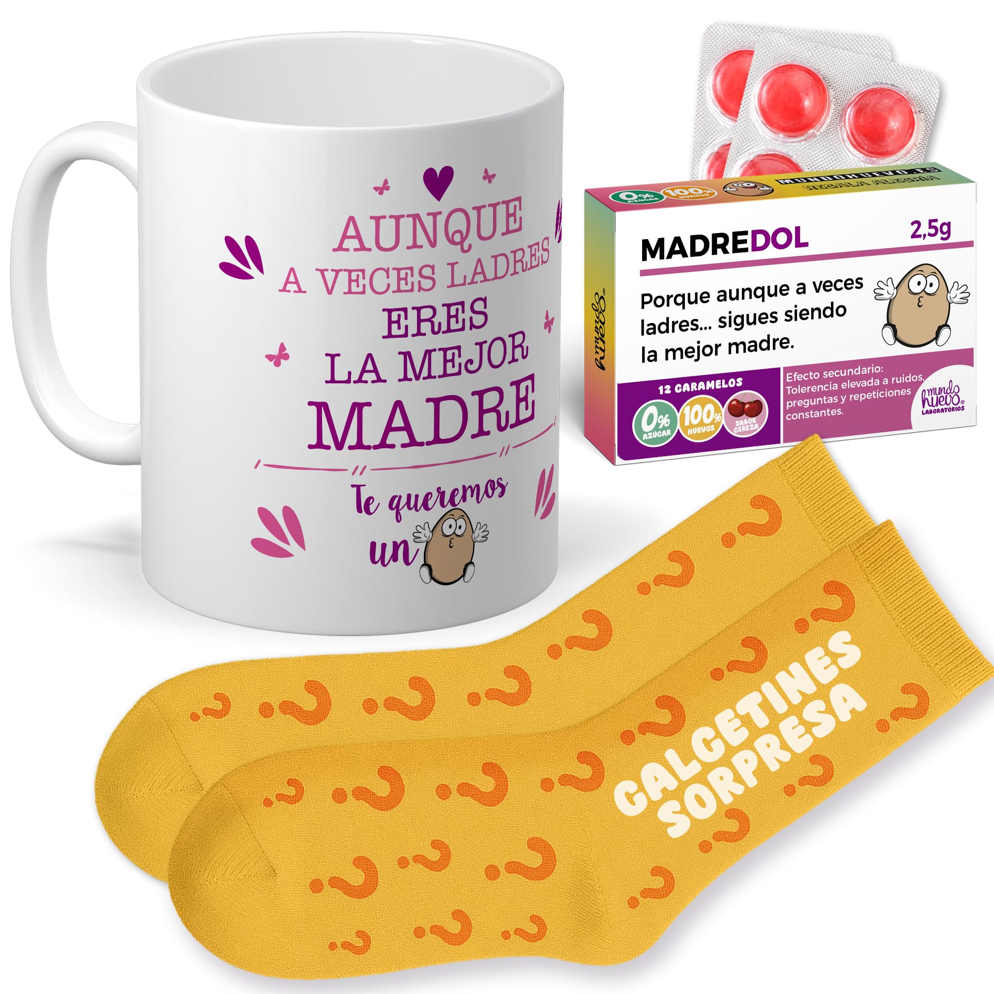 mundohuevo Regalo para el día de la Madre | Taza de Cerámica + Calcetín Sorpresa + Caramelos SuperMama | Super Mamá que bebe aquí Mola | Detalle Original — view 12