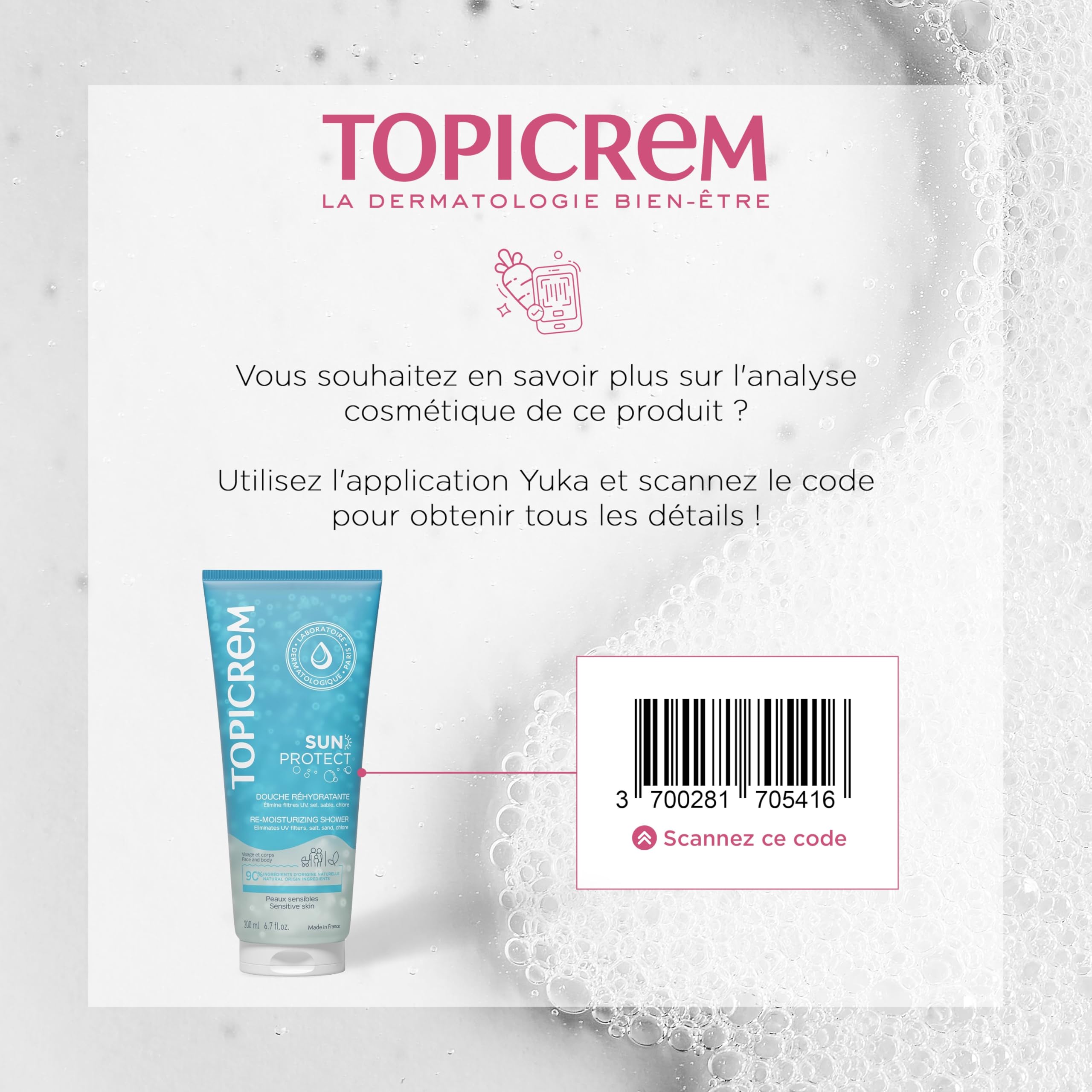 Topicrem - Sun Protect, Douche Réhydratante - Nettoie, Hydrate, Nourrit, Apaise la Peau, Élimine les Résidus de Protection Solaire - Soin Peaux Sensibles - Gel Douche Après-Soleil - 200 ml