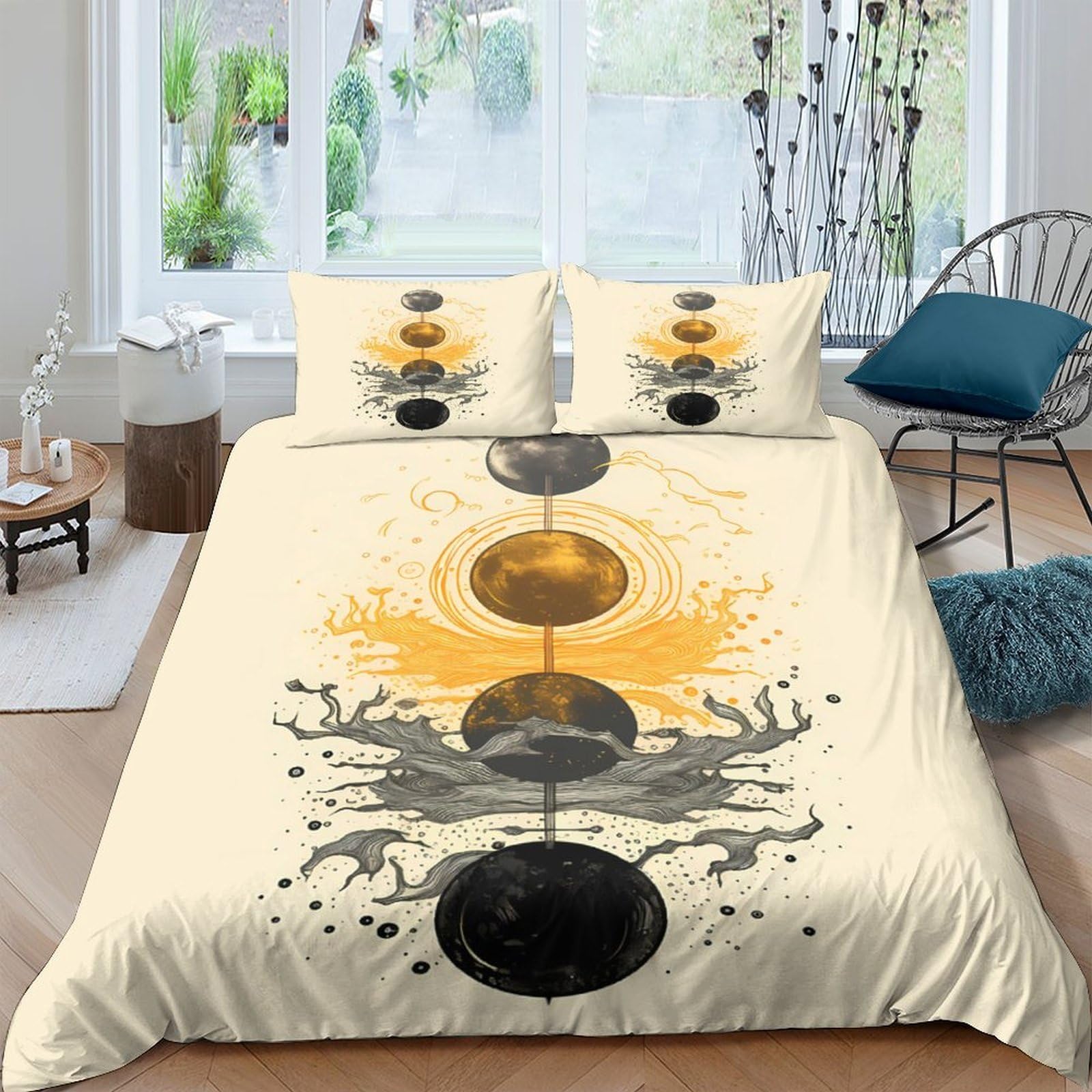 Ctjqhvkz Style-3 3D Printed Solar Eclipse Fitted Sheet Microfiber Modern Abstract Moon Mattress Cover For Bedroom Dorm Decor Single（135X200cm）