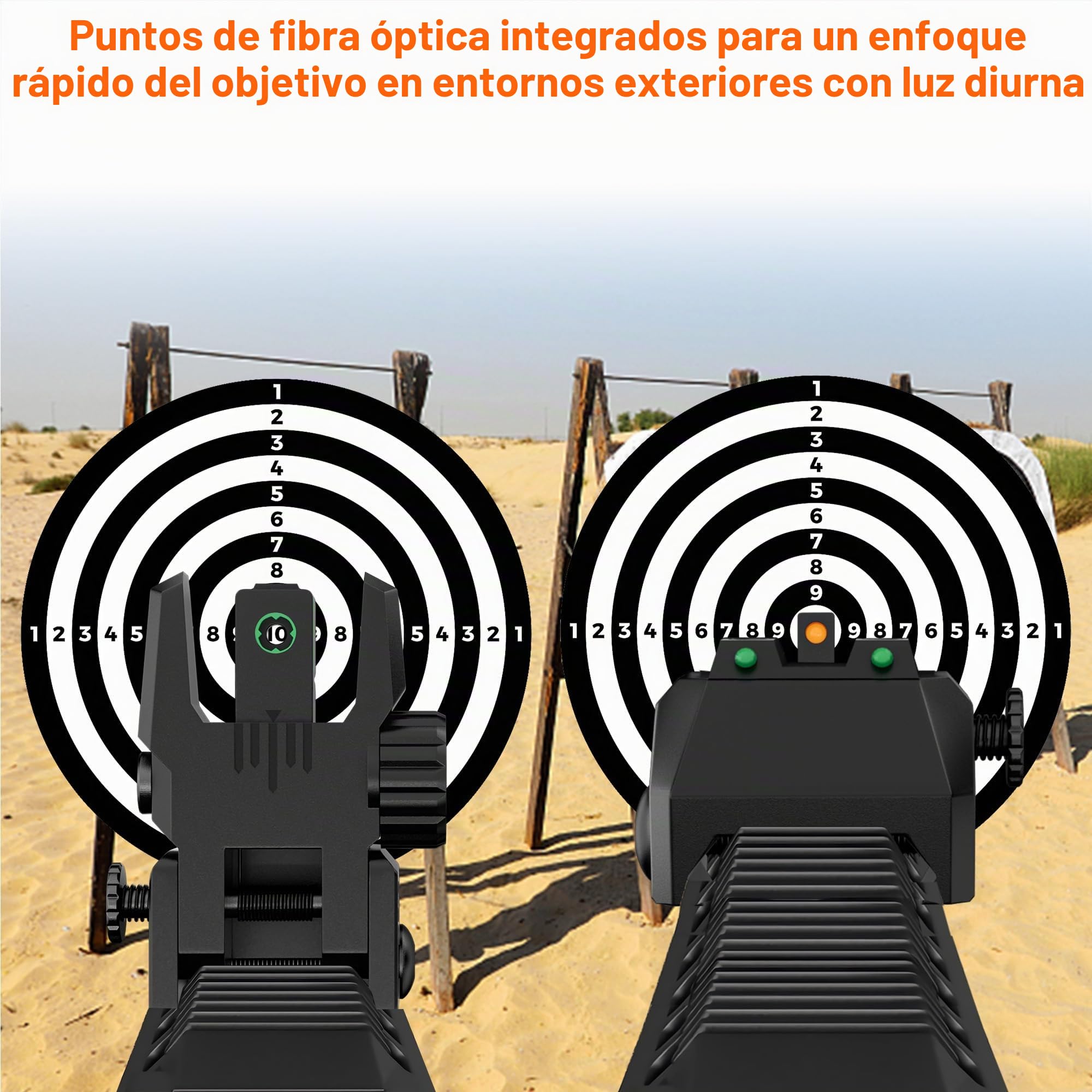 Miras de fibra óptica abatibles delanteras y traseras de nailon rojo verde ajustable sin herramientas