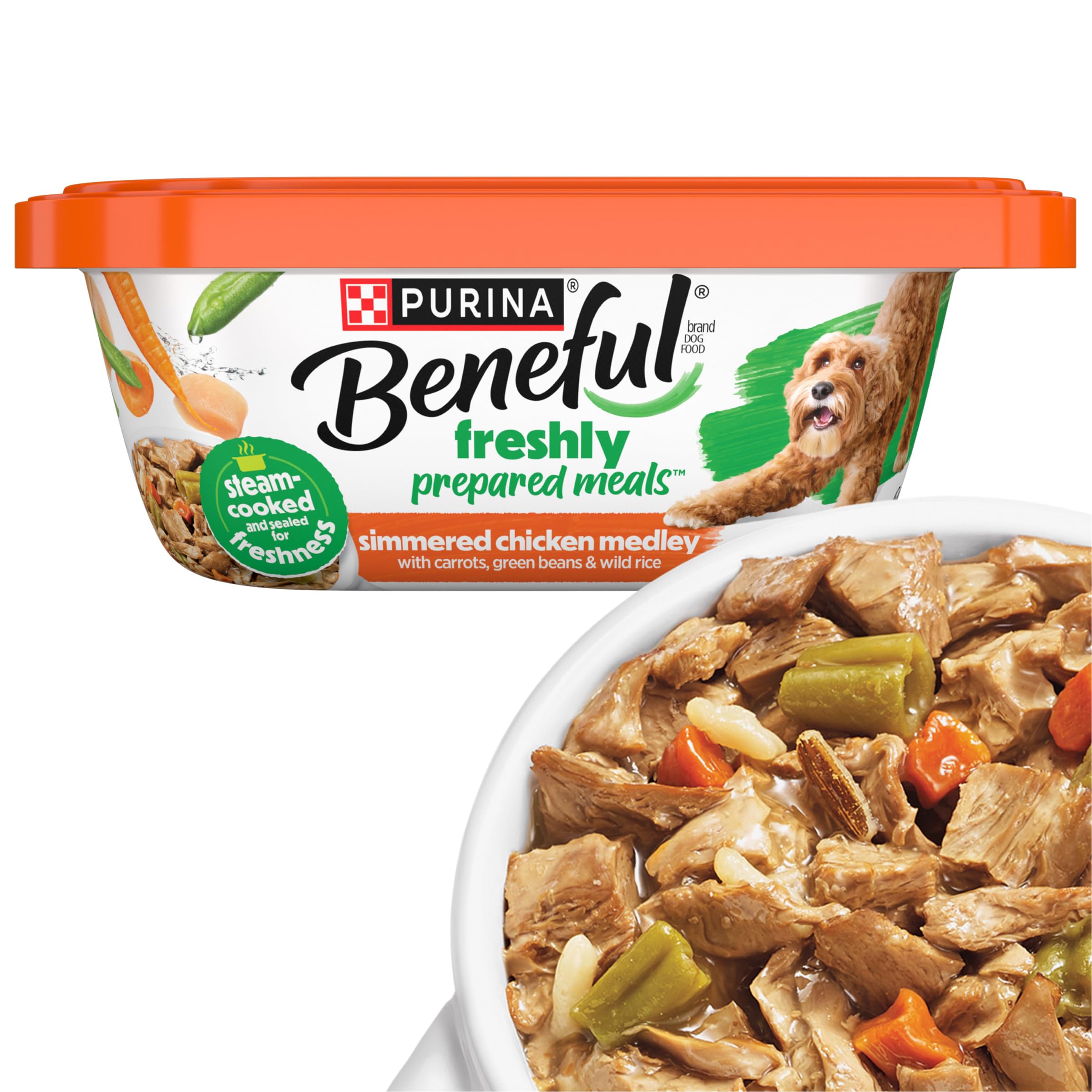 Purina Beneful Dog Food Freshly Prepared Meals Simmered Chicken Medley with Carrots, Green Beans, and Wild Rice - (Pack of 8) 10 oz. Tubs