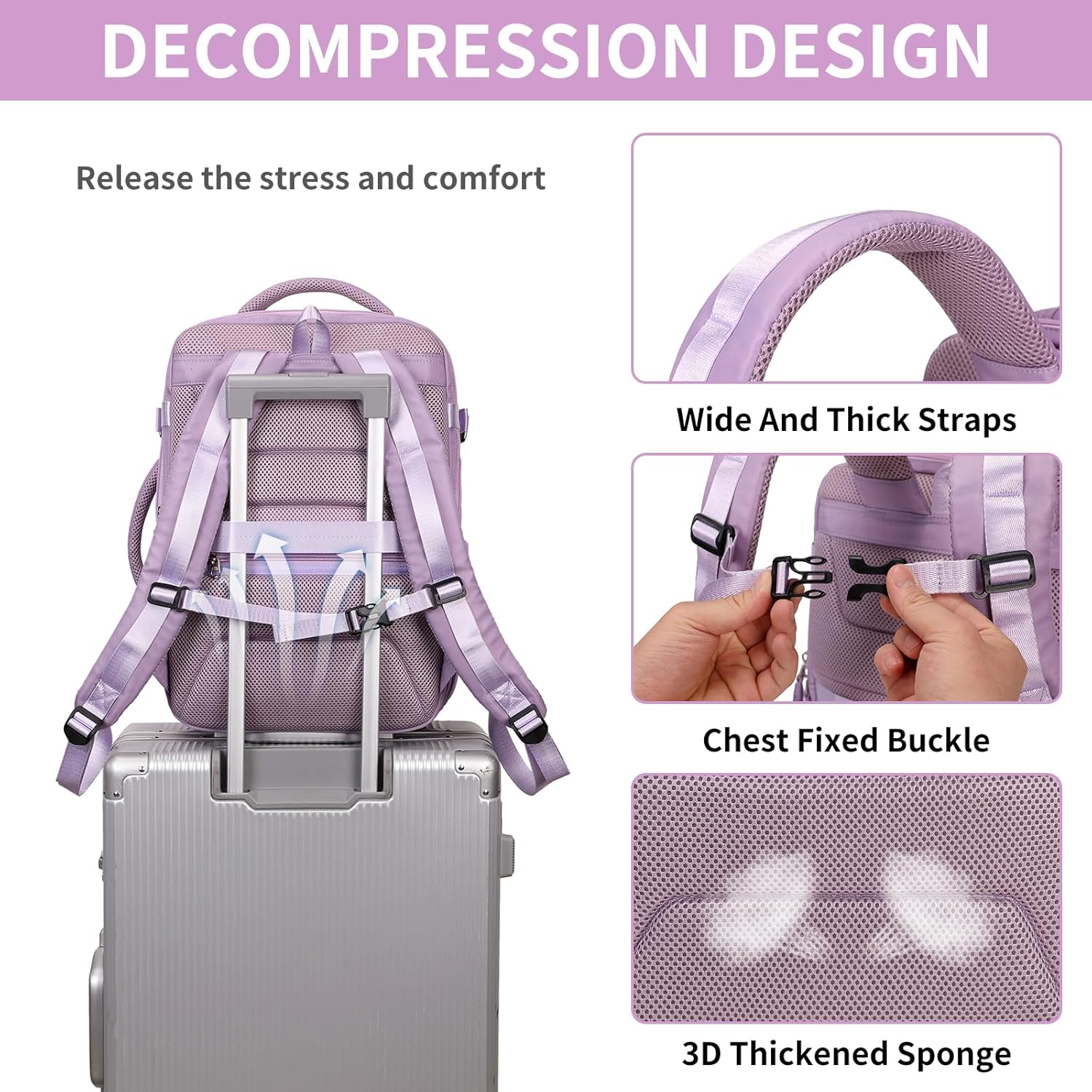 Women's Travel Backpack Expandable - Weekender Overnight Backpack for Short Trips, Laptop Backpack with Multiple Compartments, Flight Approved Carry On Daypack, Purple