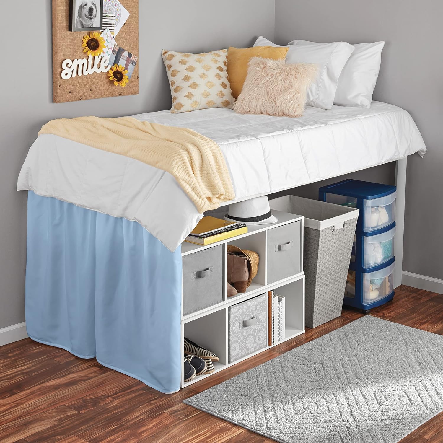 College Dorm Dust Ruffled Bed Skirt-Extra Long Extended Dorm Room Bed Skirt |100% Egyptian Cotton, 400-Thread Count| 24-Inch Drop| Extra Long Dorm Room Bed Skirt - [Light Blue, Twin XL/24 Drop]