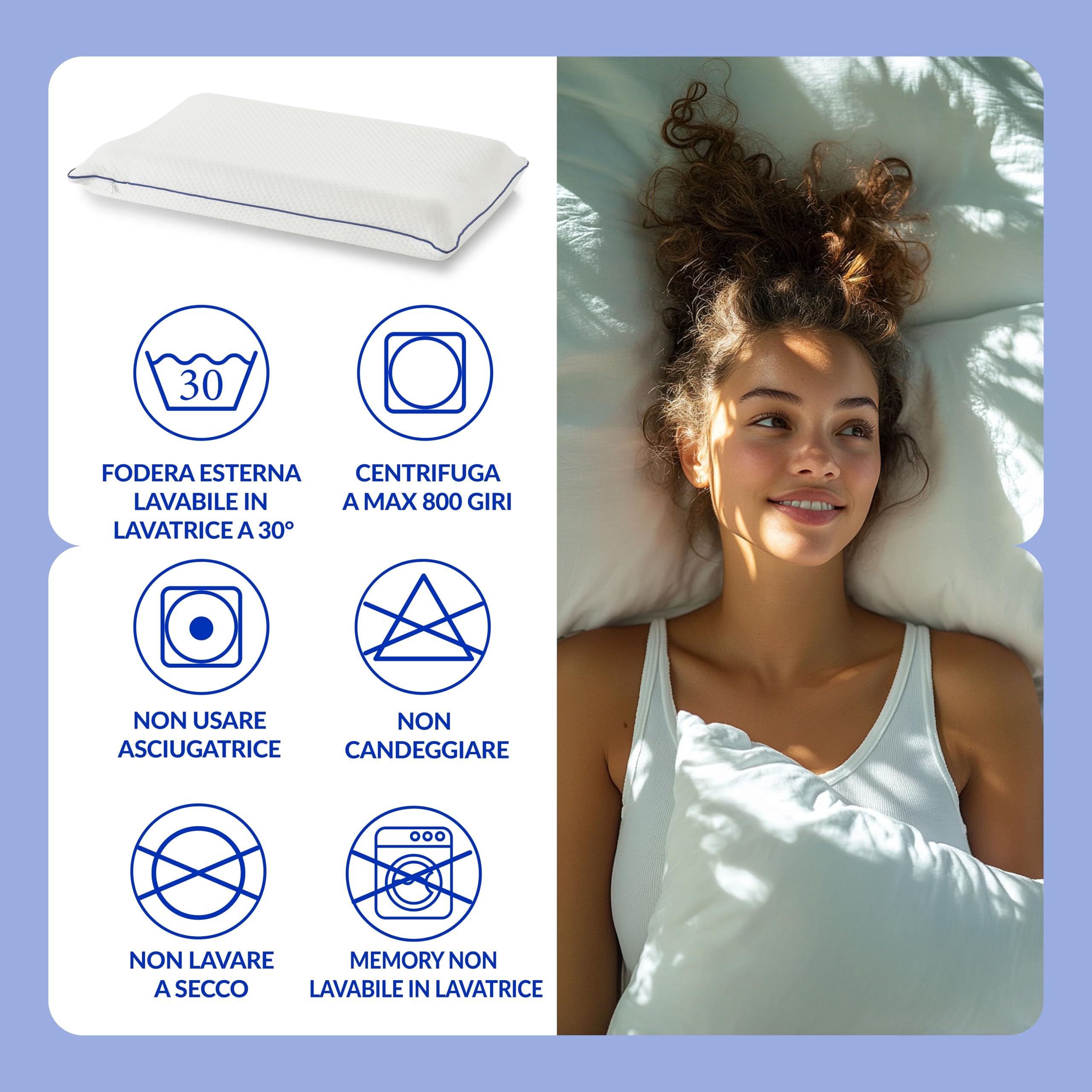 NUVOLA Comfortmassage - Cuscino Memory Foam Cervicale Confortevole e Traspirante, Guanciale Letto Ergonomico Rivestito con Fodera Antimicotica e Igienizzante, Cuscini Letto Made in Italy, 72x42x11/9h