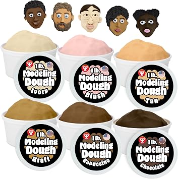 Hygloss Play Modeling Dough, Multicultural Skin Tones, Assorted 6 pk, 1 lb
