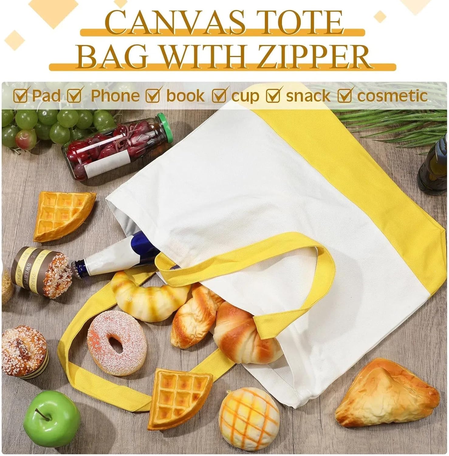 Epakh 12 Pack Canvas Tote Bags Bulk 18.5 x 15 Inch Reusable Grocery Shopping Bags Tote Luggage for Shopping - Image 4