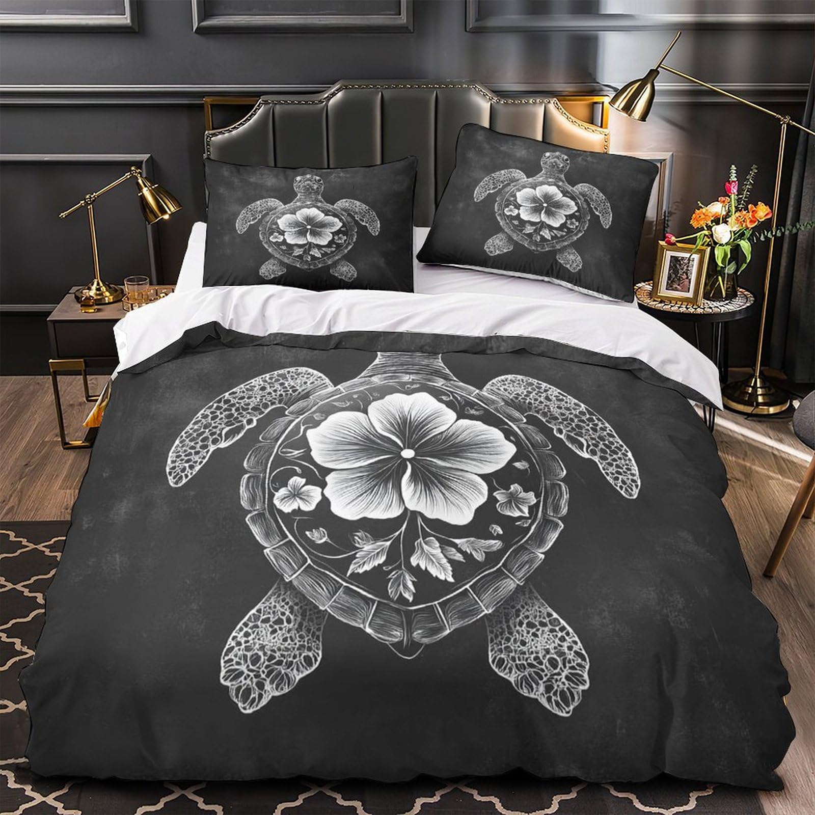Parure de lit tortue marine 200x200 avec housse de couette bleu océan
