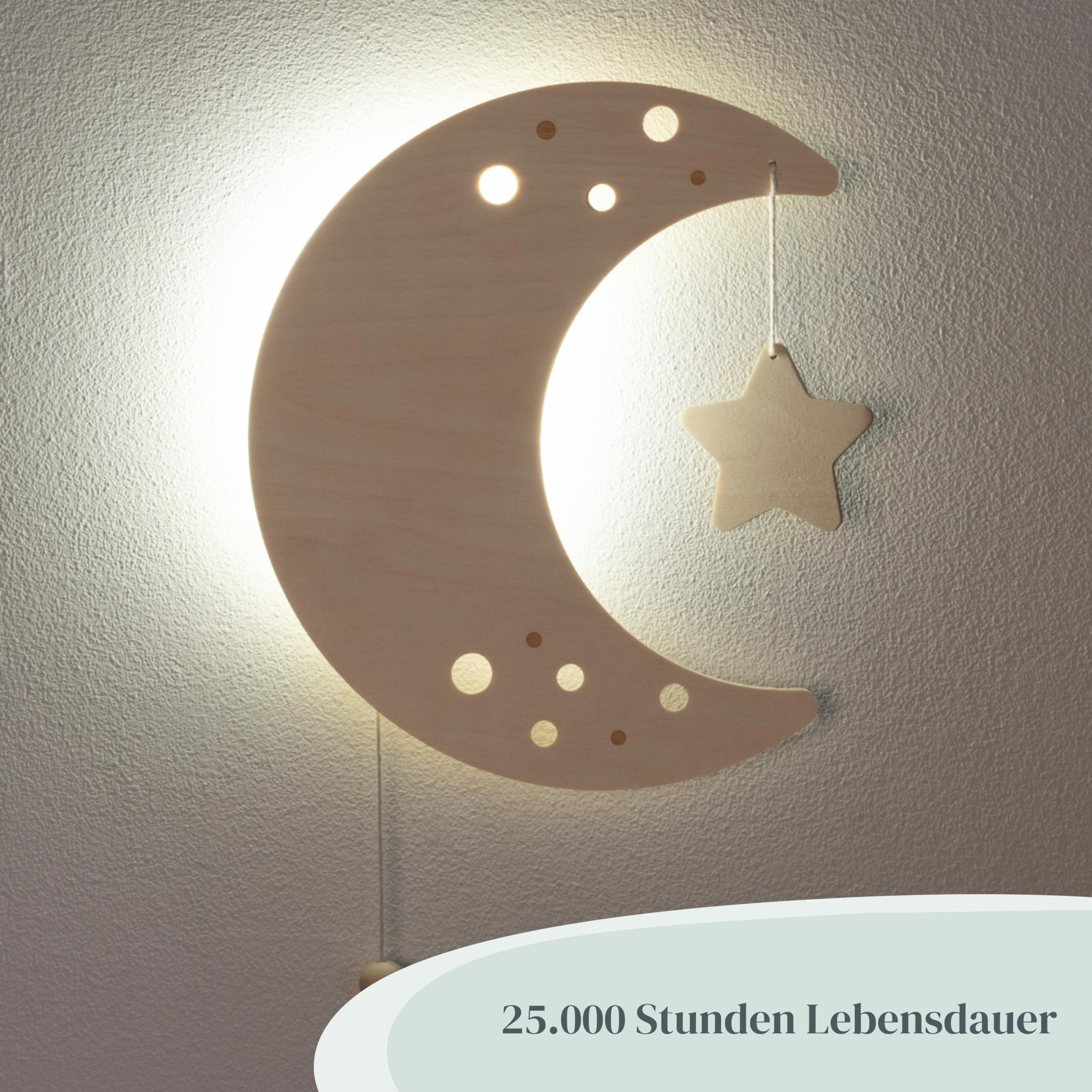 Baby's Only - Baby Wandlampe - Mond - Mondlampe für Babyzimmer - Nachtlampe mit batterie für Kinderzimmer - FSC-Gütezeichen Holzlampe - 25000 Brennstunden - Wandlampe bemalbar