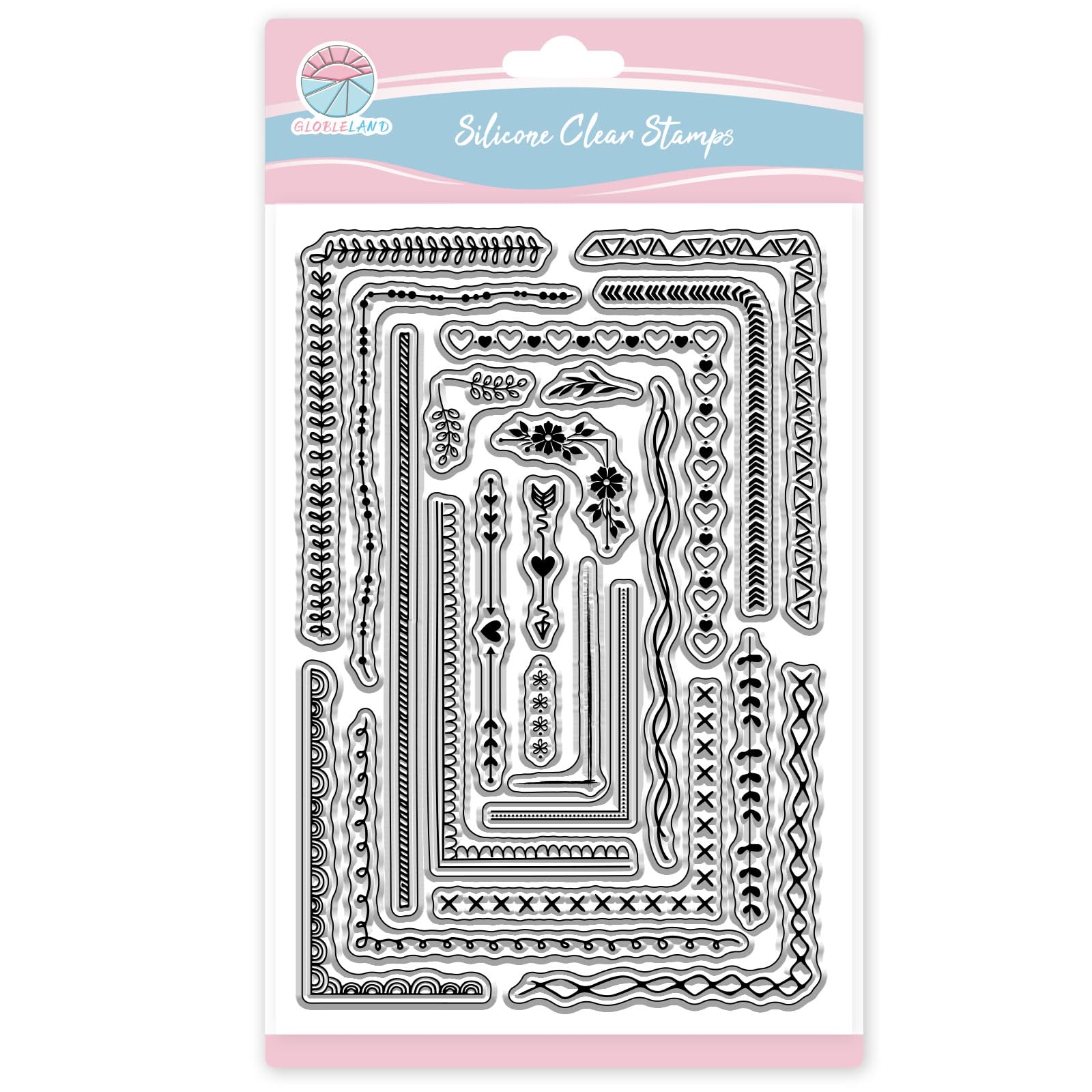 Timbro Trasparente per Scrapbooking con Angoli a Cuore e Bordo Pizzo in Silicone GLOBLELAND
