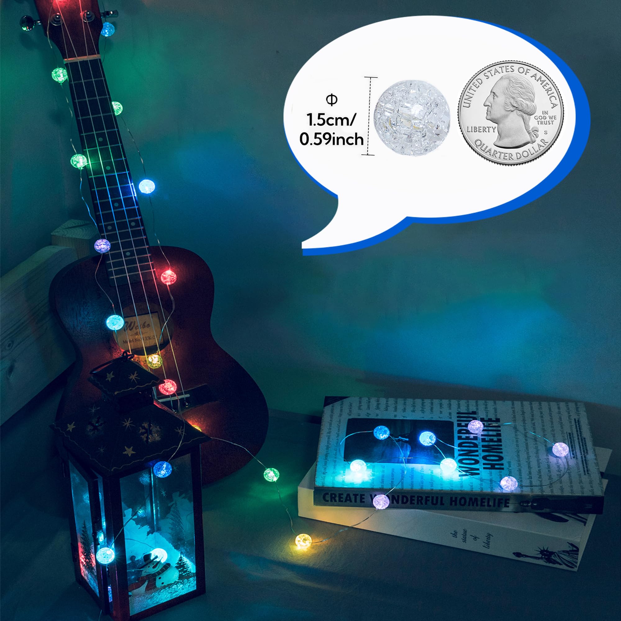 KugelLichterkette für Schlafzimmer, KristallkugelLichter, 8 leuchtende Farben, 3 m, 30 LEDs, USBbetrieben, mit Fernbedienung, Lichterkette, perfekt für den Innen und Außenbereich,