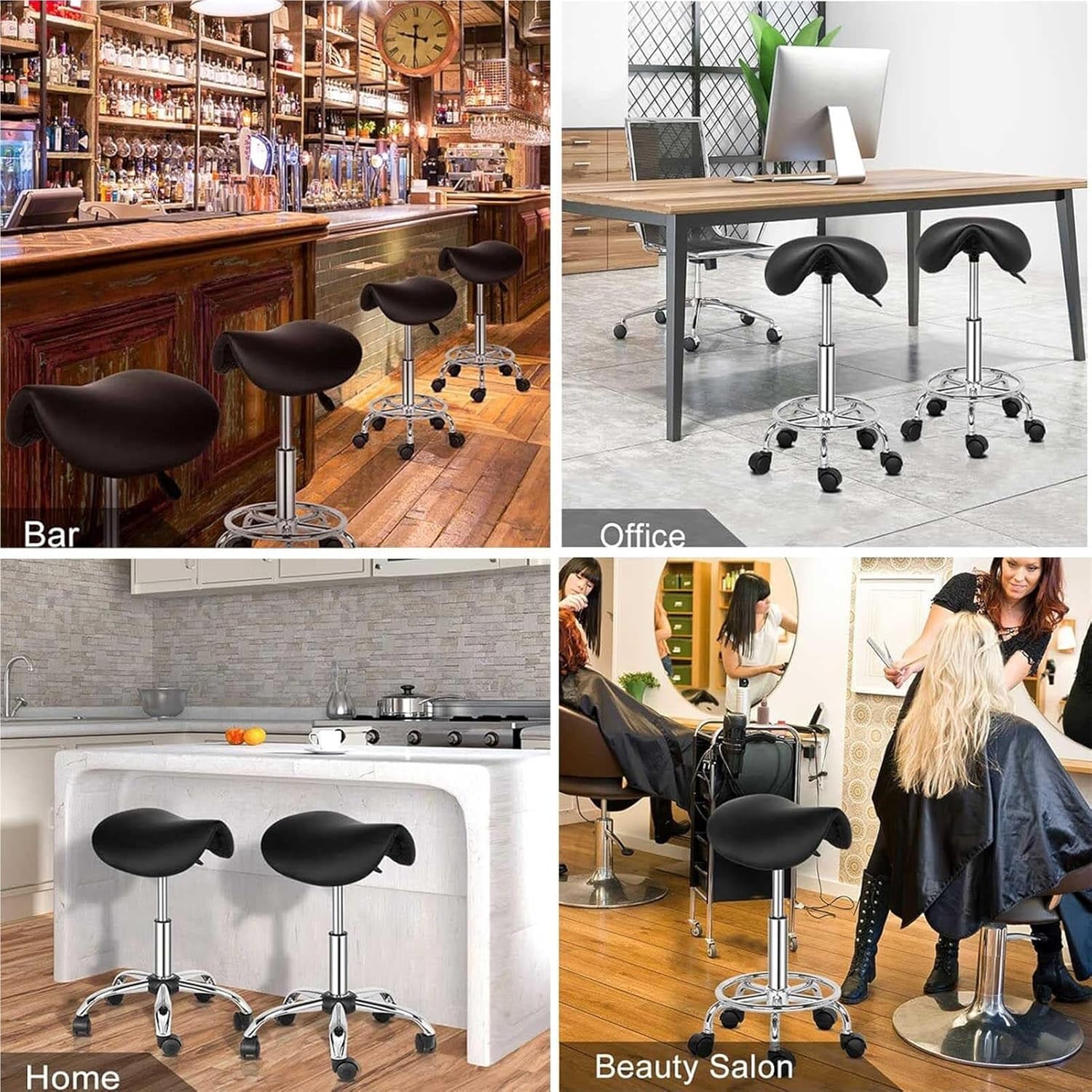 Saddle Stool on Wheels, Modern Swivel Rolling Saddle-Shaped Seat with Casters for Hairdressing Beauty Salon Dental Tattoo Ergonomic Leather Adjustable Height,LightPink-