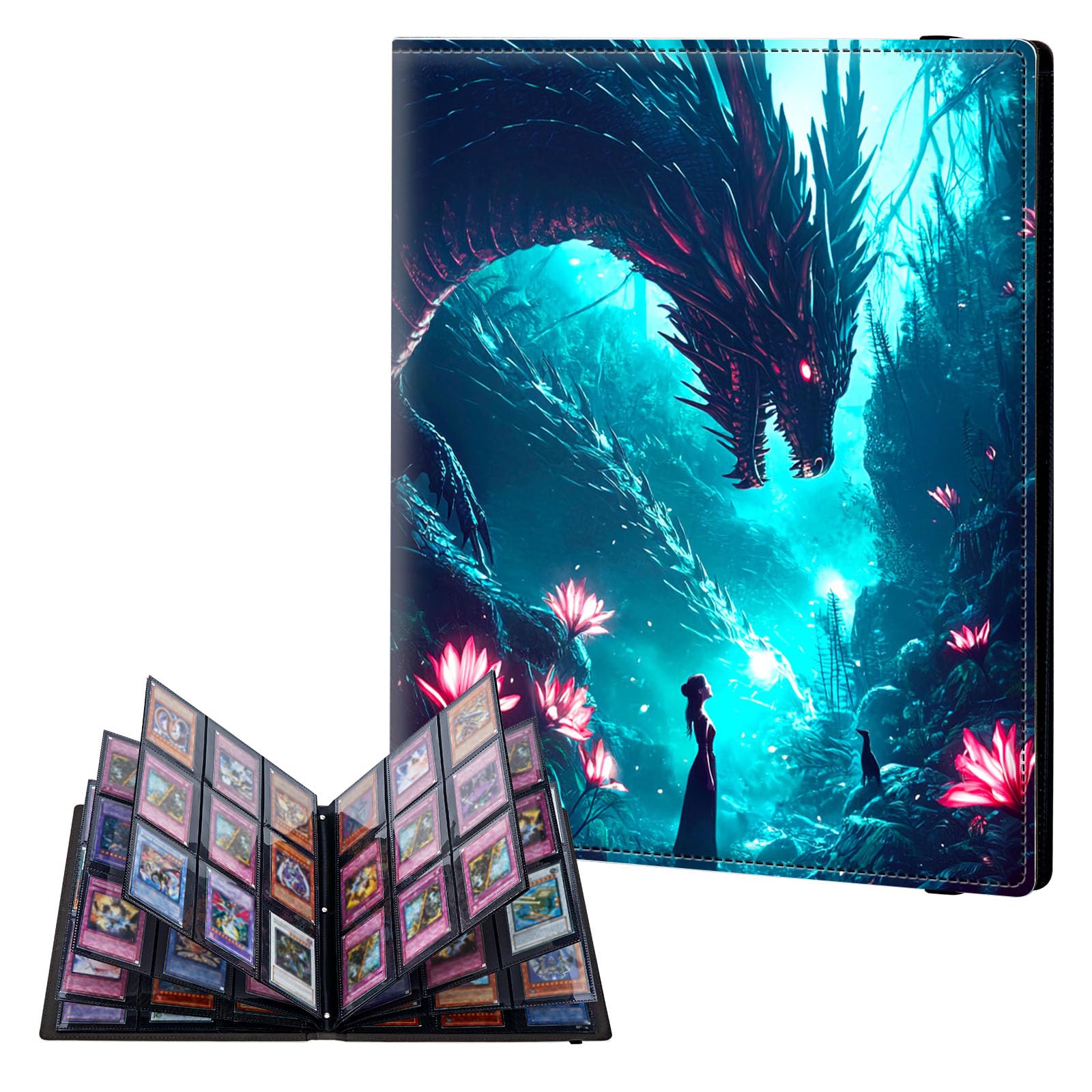 ETLKJVBL 9 Pocket Trading Card Binder, Card Collection Binder for TCG, MTG, Sports Cards, Baseball, Epic Dragon Trading Card Book Holder for Collectors, Top Loader Binder