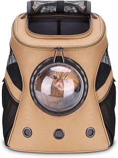 LOLLIMEOW Large Pet Carrier Backpack, Bubble Backpack Carrier for Fat Cats and Puppies,Airline-Approved(Khaki)