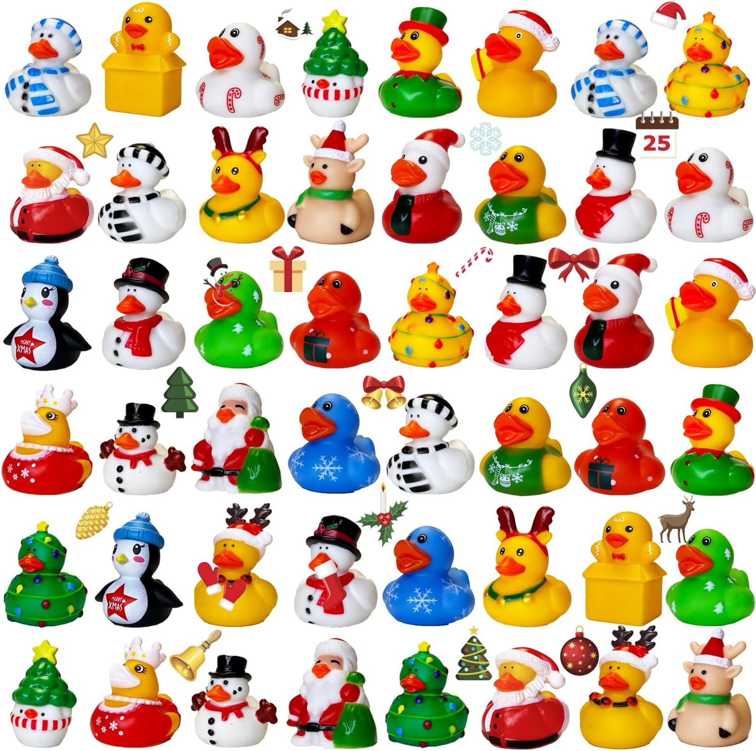 48PCS Christmas Rubber Ducks in Bulk Mini Rubber Ducks for Jeeps Christmas Ducks Basket Stuffers Christmas Ducks for Kids Baby Bath Toys Christmas Party