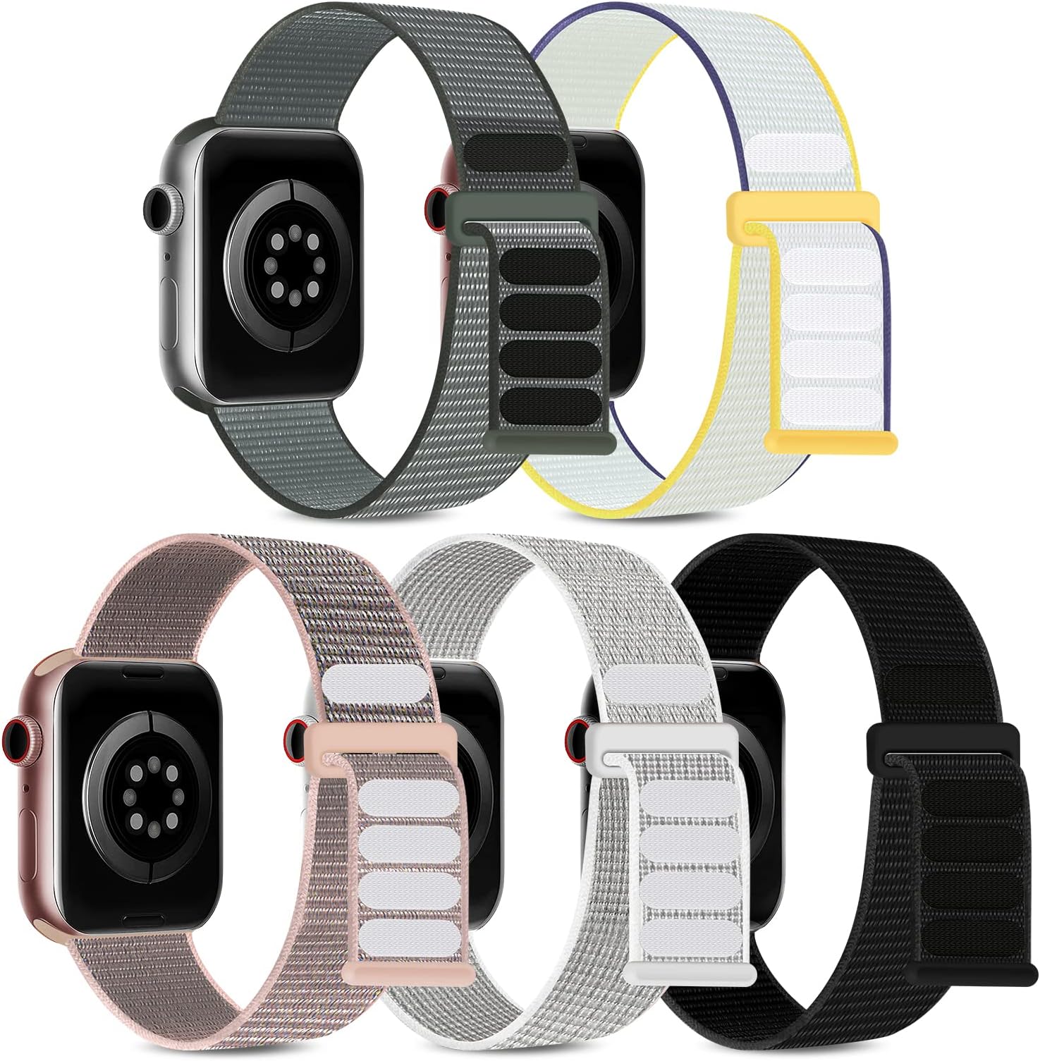 5 Pack Sport Loop Bands Compatible with Apple Watch Band 38mm 40mm 41mm 42mm 44mm 45mm Women Men, Soft Nylon Braided Elastic Strap Replacement Wristband for iWatch Series 7/6/5/4/3/2/1/SE