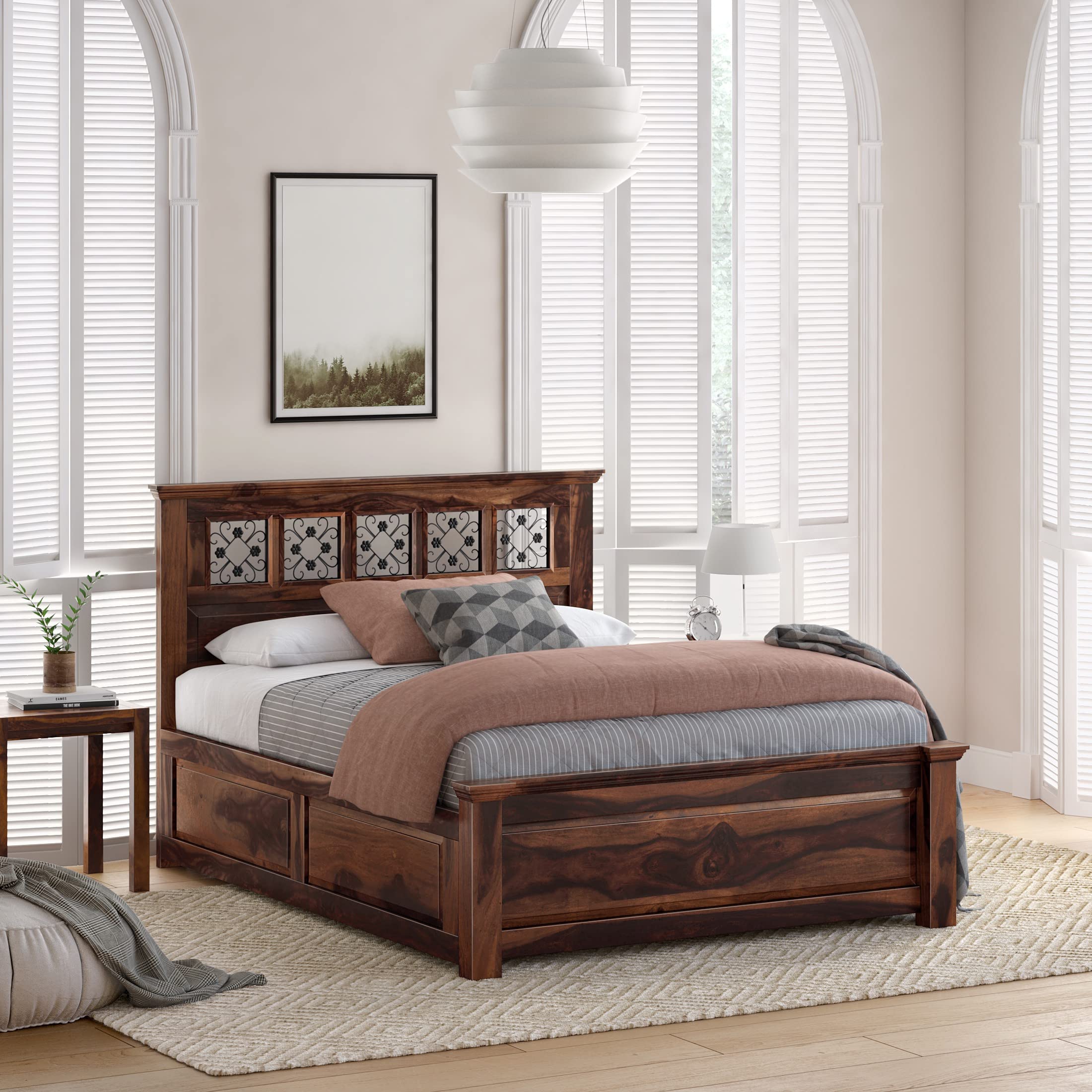 wopno Furniture Pure Sheesham Wooden King Size Bed for Bedroom | Solid Wood Double Bed with Box Storage for Living Room|Modern Bed for Home Wihout mattresses