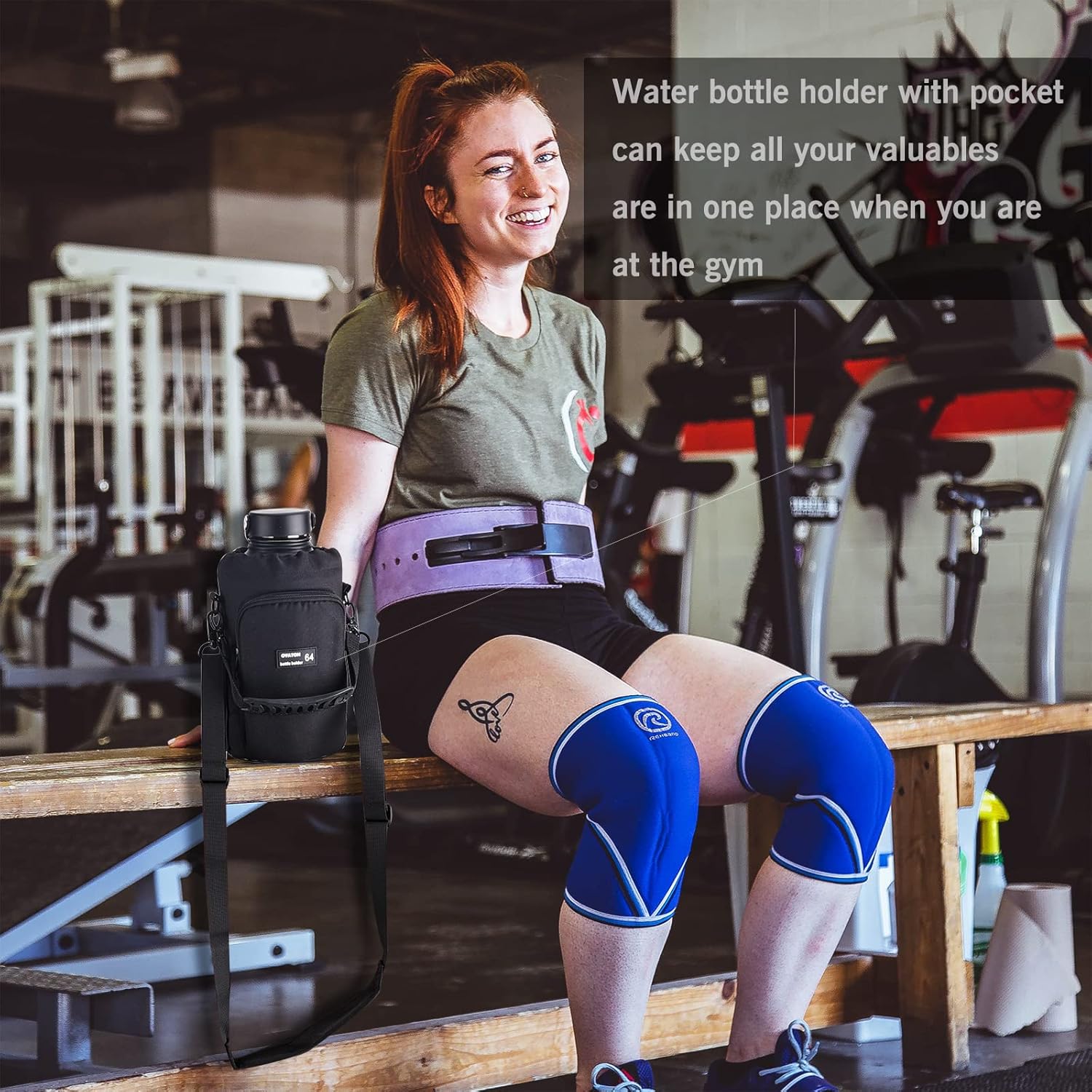 Water Bottle Holder Sling and 64 oz Water Bottle Holder with Adjustable Shoulder Strap for Carrying, Walking or Hiking