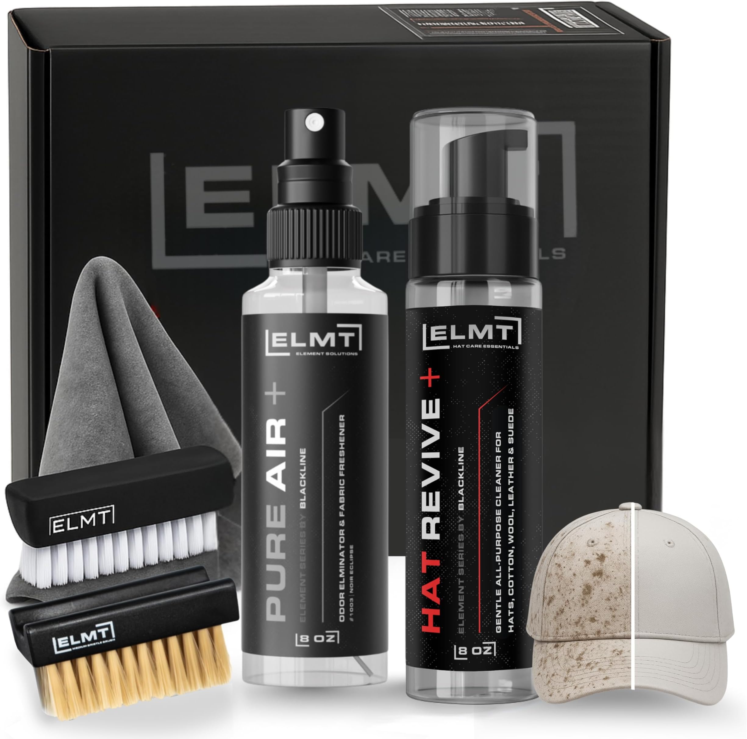 Blackline ELMT Hat Cleaning Kit — 5-in-1 Hat Cleaner for Baseball Caps, Cotton, Wool — Quick-Drying, US-Made, Cleans 50+ Hats