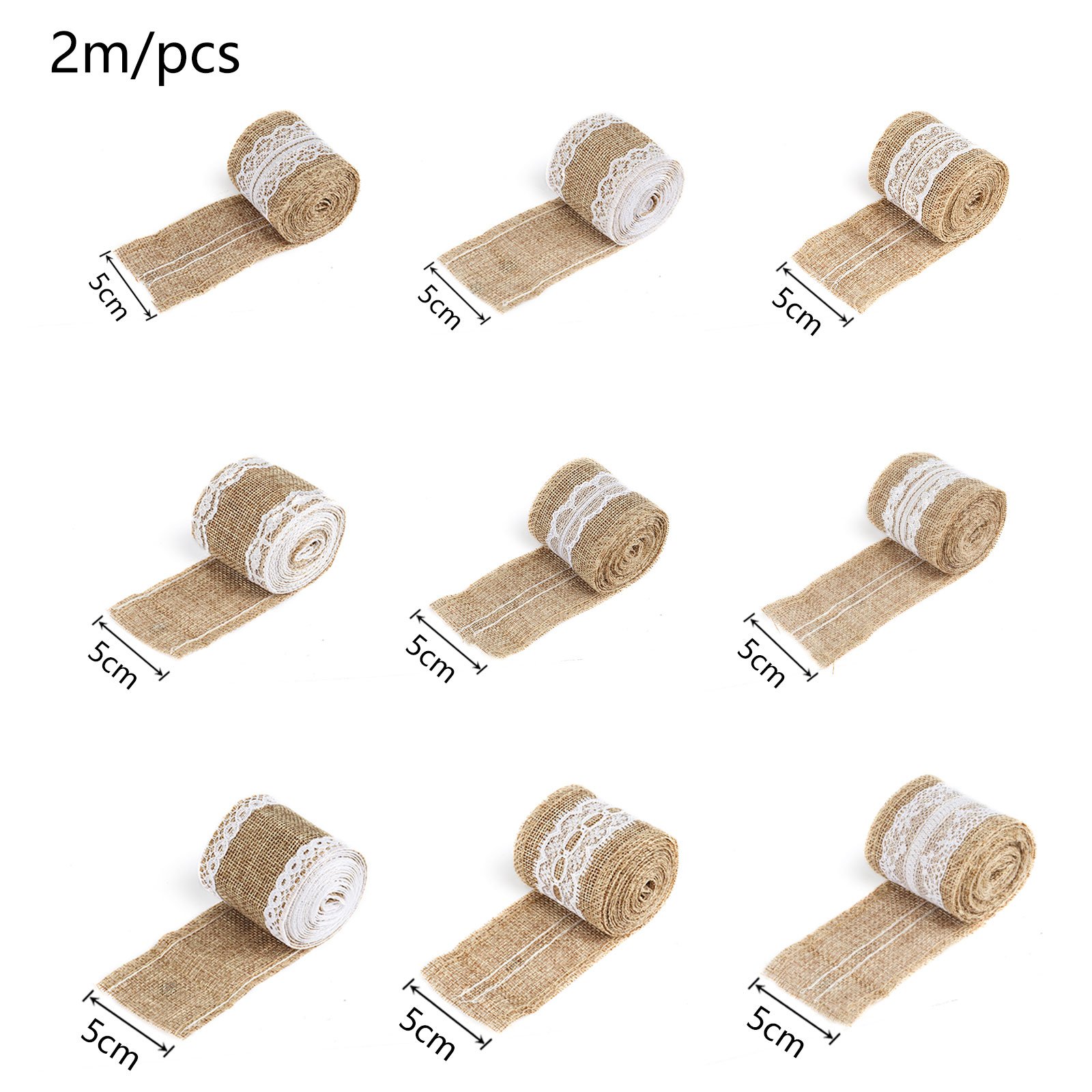 Naler Toile Ruban Jute Natuelle avec Dentelle Décorations de Mariage Accueil Bricolage Noël Craft Decor Christmas Travaux Manuels Kit de 9