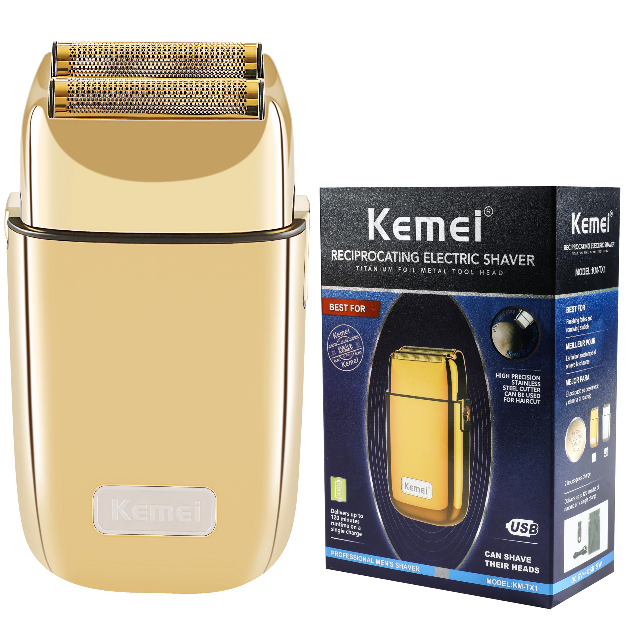 Kemei Elektrorasierer für Männer, Kabelloser Metall-Doppelfolienrasierer