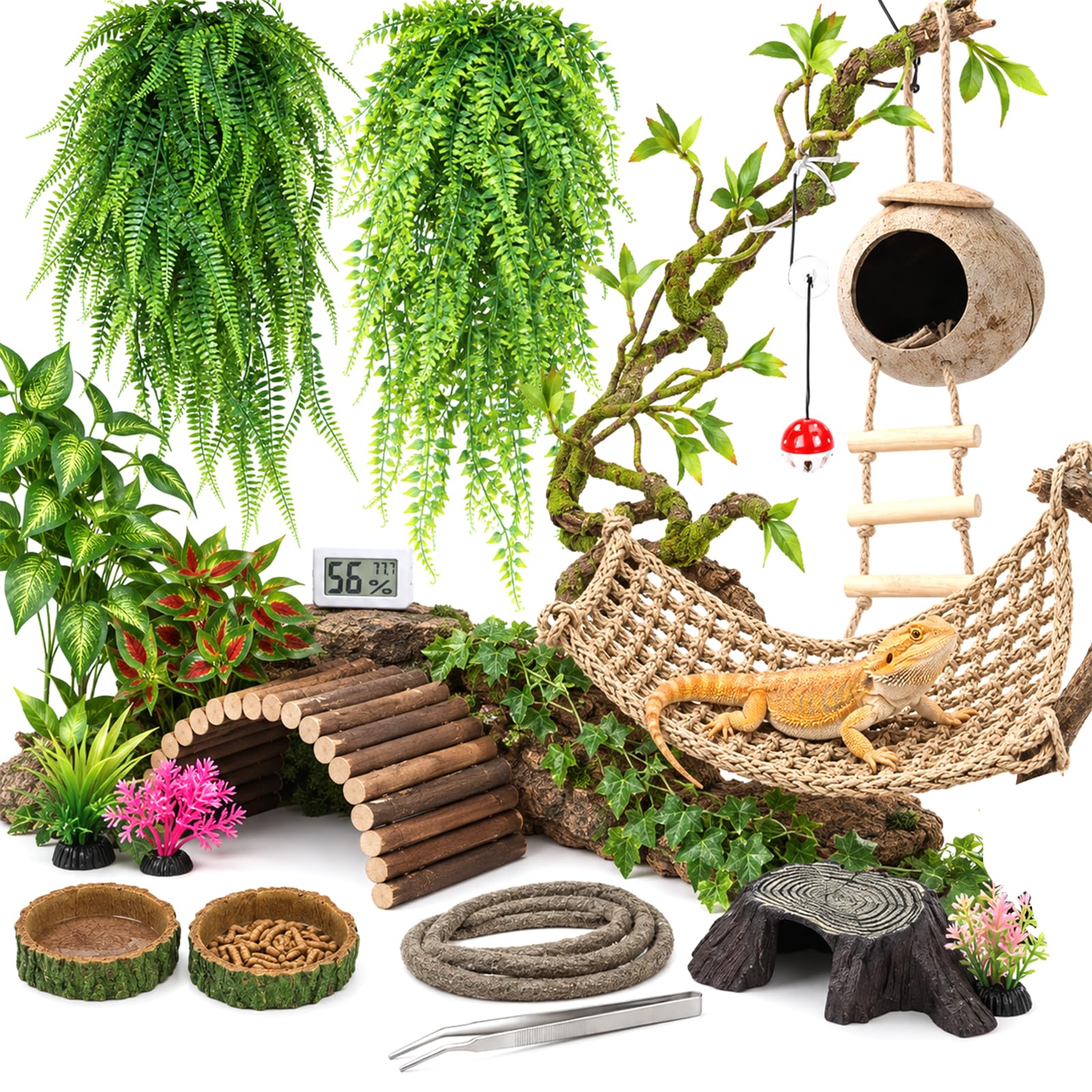 Reptile Plants for Bearded Dragon Tank Accessories, 19 PCS Reptile Decor