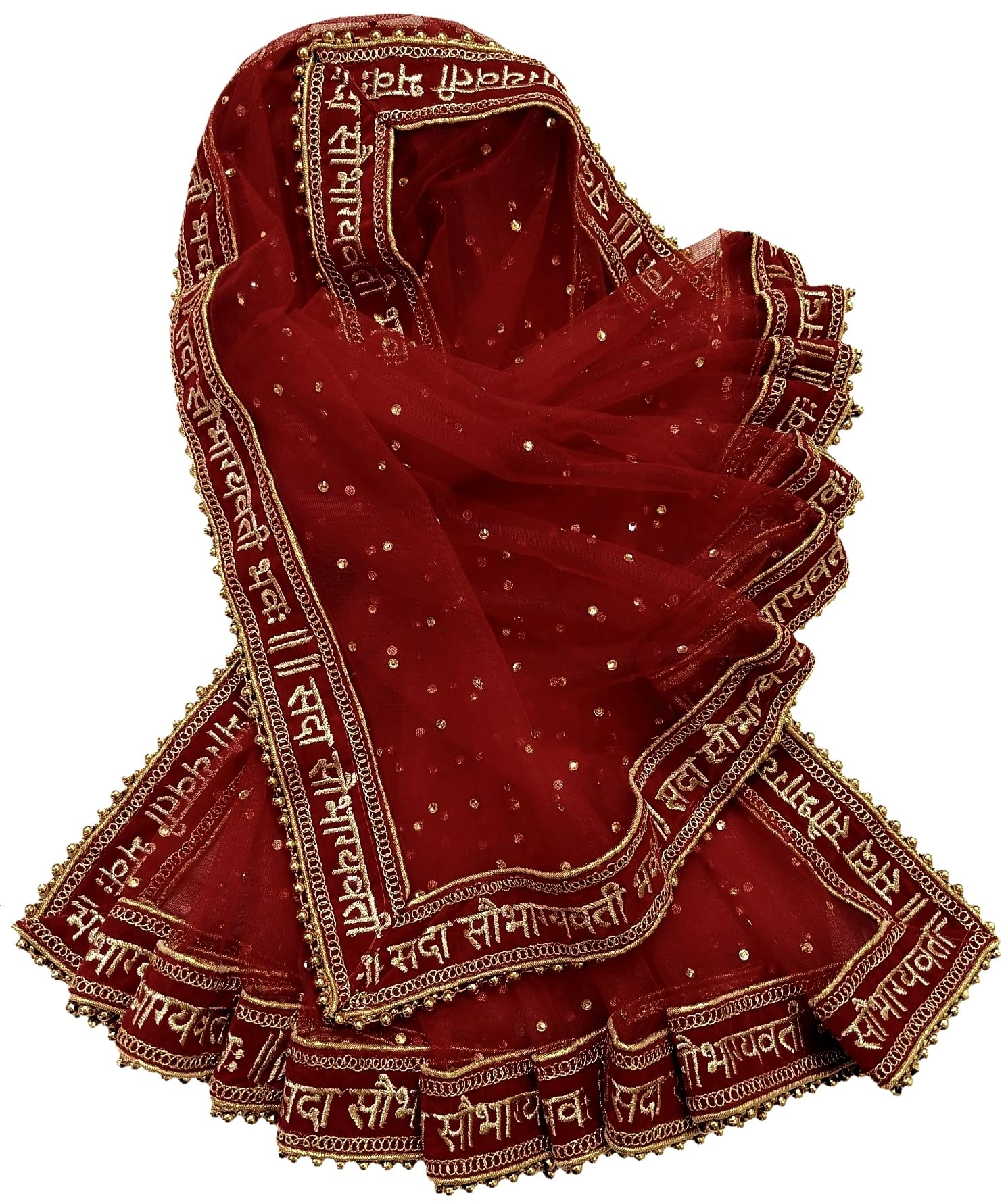 navti creations Women's Dark Maroon Net Dupatta With Sada Saubhagyawati Bhav Embroidery Border (Border width - 4.5cm) 2.25m-picture-55