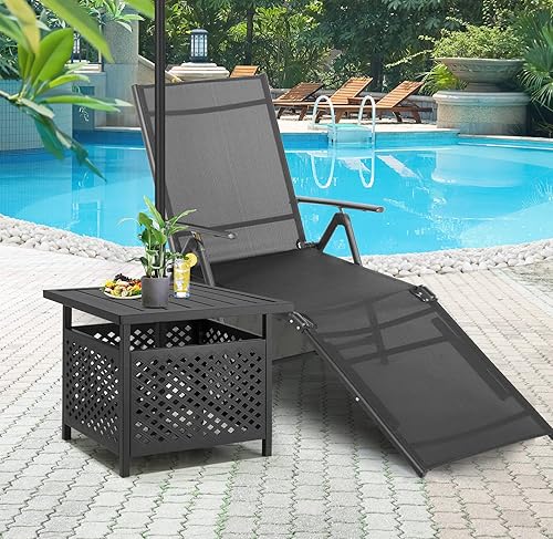 Miniatura 3 de AECOJOY Mesa de patio de metal negro con agujero para paraguas, mesa auxiliar al aire libre con agujero para paraguas, mesa auxiliar pequeña para