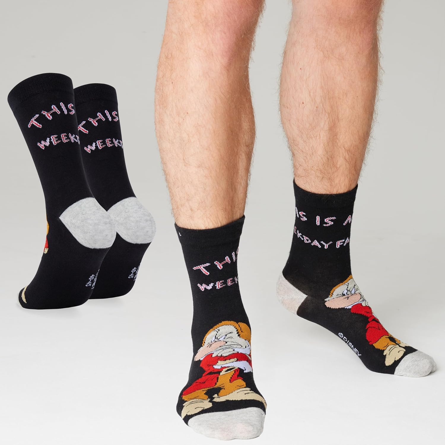 Disney Crew Socks for Men & Teens US Size 7–11, Pack of 5 Casual Socks, Star Wars Baby Yoda Monsters Inc, Cozy Gifts for Men (Grey Grumpy)