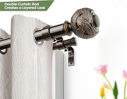 Miniatura 2 de Barras de cortina dobles de 1 pulgada de 36 a 72 pulgadas (3 a 6 pies), barras de cortina de bronce USFOOK para ventanas de 24 a 68 pulgadas, barra