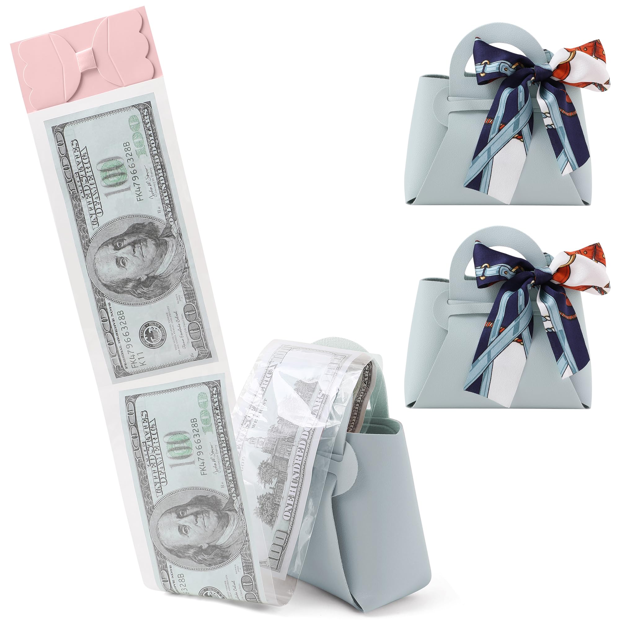 Litvana DIY Money Surprise Box - 2 Pack Leather Cash Boxes Money Pull-Out Bags for Birthday, Anniversary, Blue