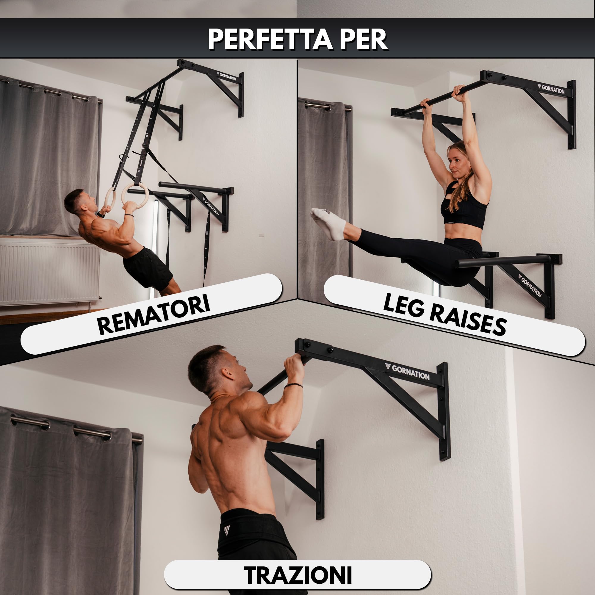 GORNATION Sbarra per Trazioni da Muro, Barra da Parete per Pull Up, Chin Up, Muscle Up e Addominali, Sbarra per Allenamento a Casa, Pull Up Bar Antiscivolo per Home Workout