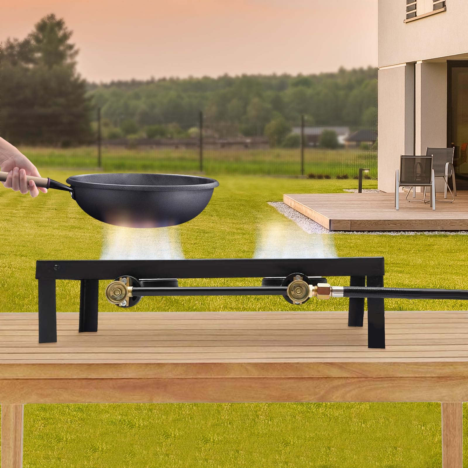 Plancha gaz exterieur,rechaud gaz 2 feux 8000W, rechaud camping gaz Double bruleur gaz,plaque de cuisson avec Régulation de Pression,gaziniere pour Camping, Pique-nique et Jardin