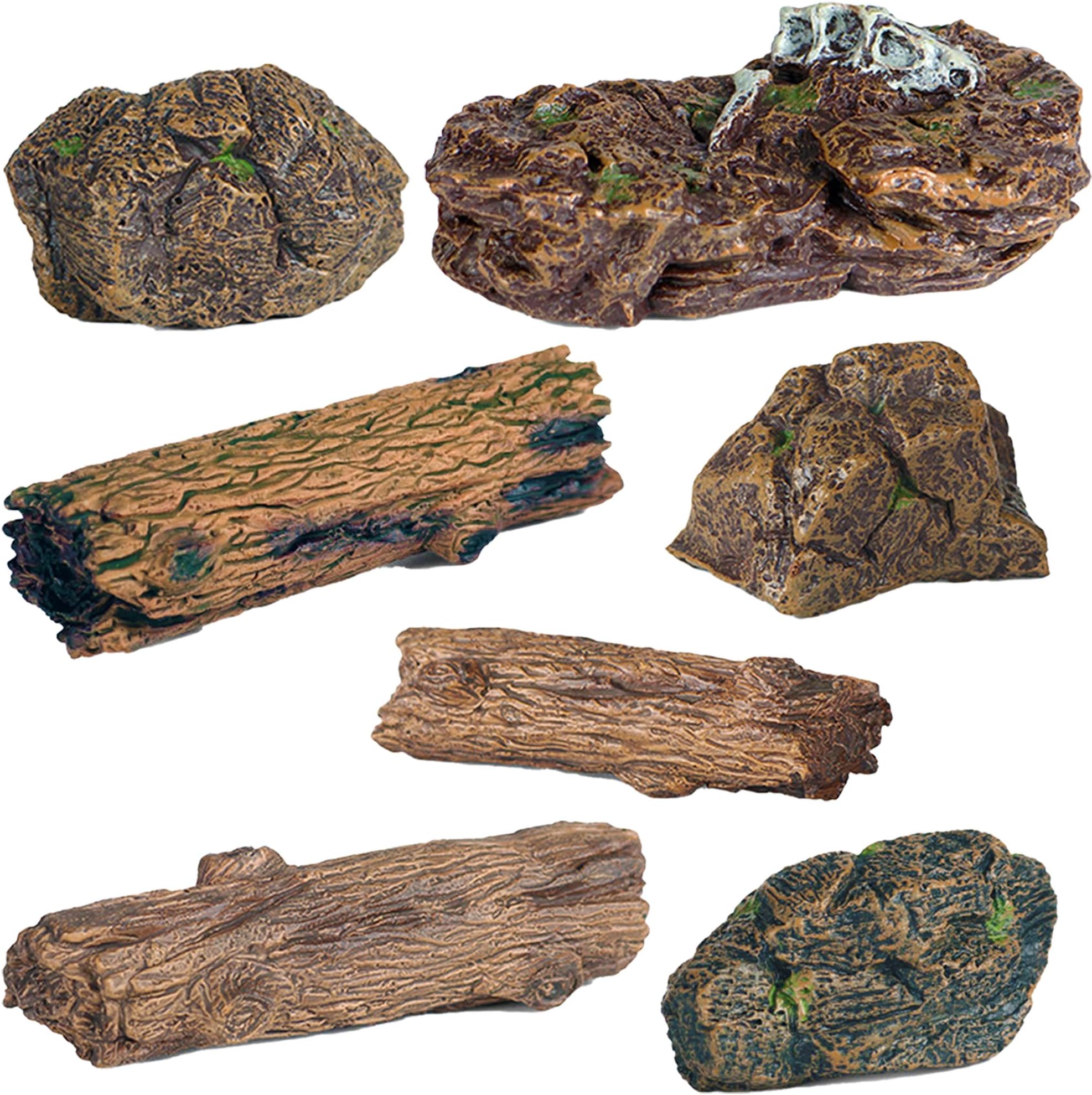 Warmtree Artificial Tree Stump Mini Garden Figurines Stumps Ornaments Miniature Stone Rock Statue for Micro Train Landscape Railway Sand Table, Pack of 7