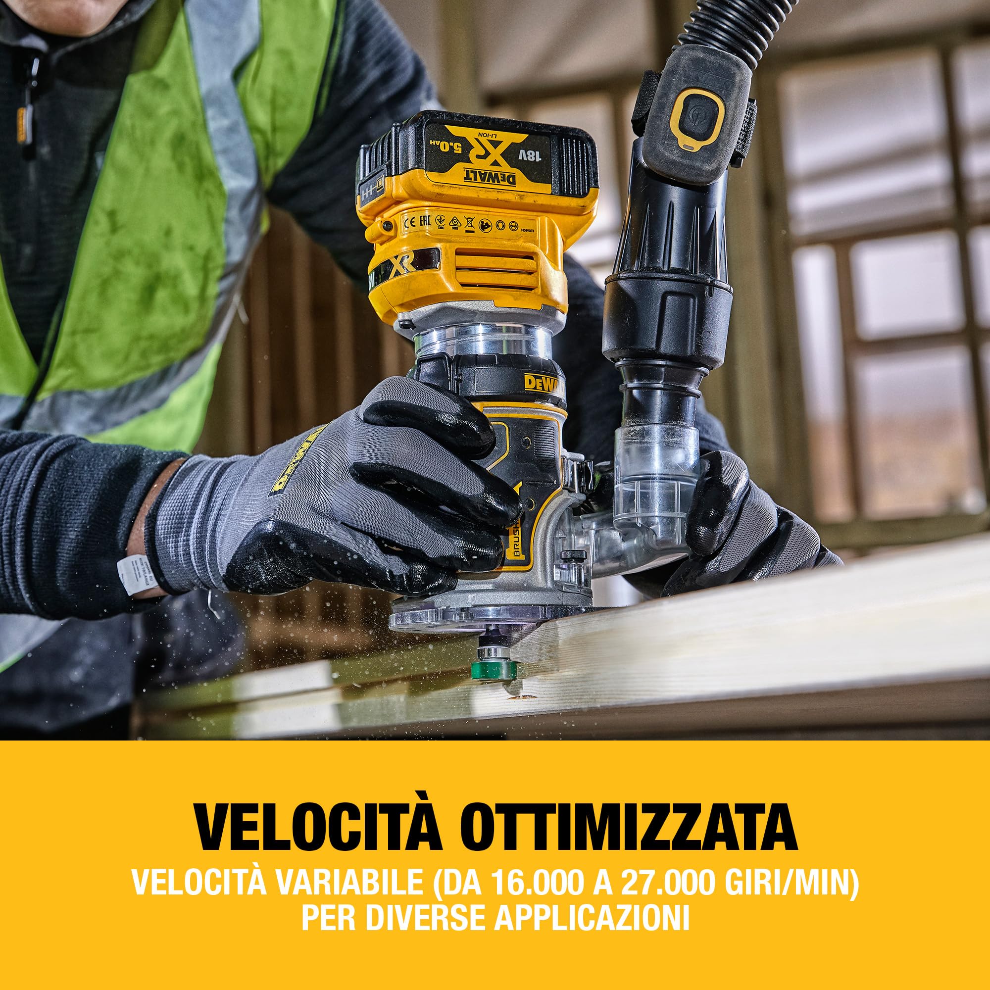 DEWALT 18V XR Router Compatto Senza Spazzole 1/4 in. (8mm), Solo Utensile, DCW604NT-XJ
