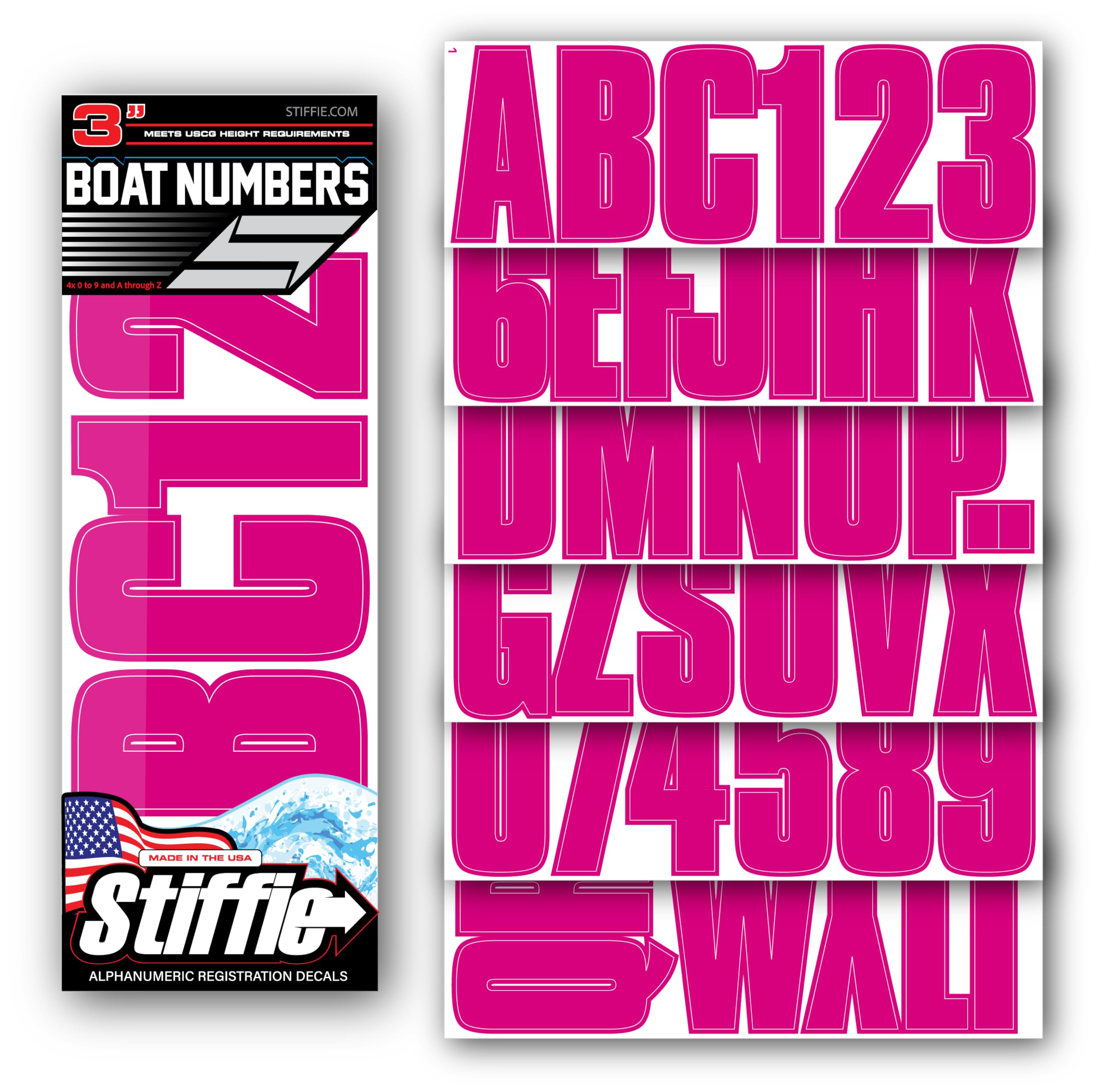 STIFFIE Uniline Berry 3" Boat &amp; PWC Registration Decals • Numbers Letters Stickers