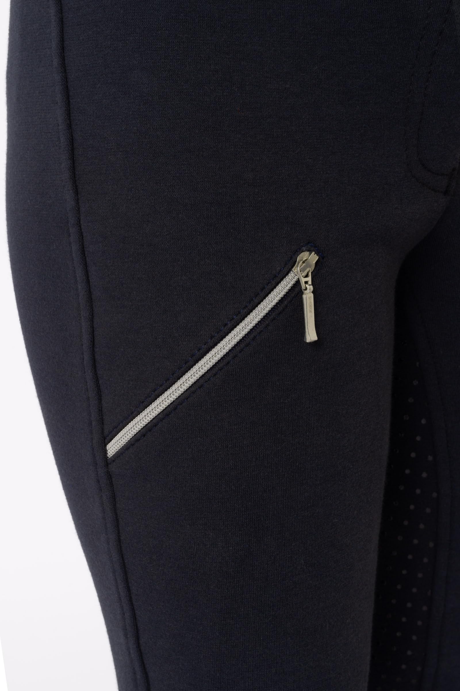 HORZE Kinder Reithose Felicia, Reithose Mädchen mit Gürtelschlaufen, Vollbesatz & Handytasche, Blau, 122/128