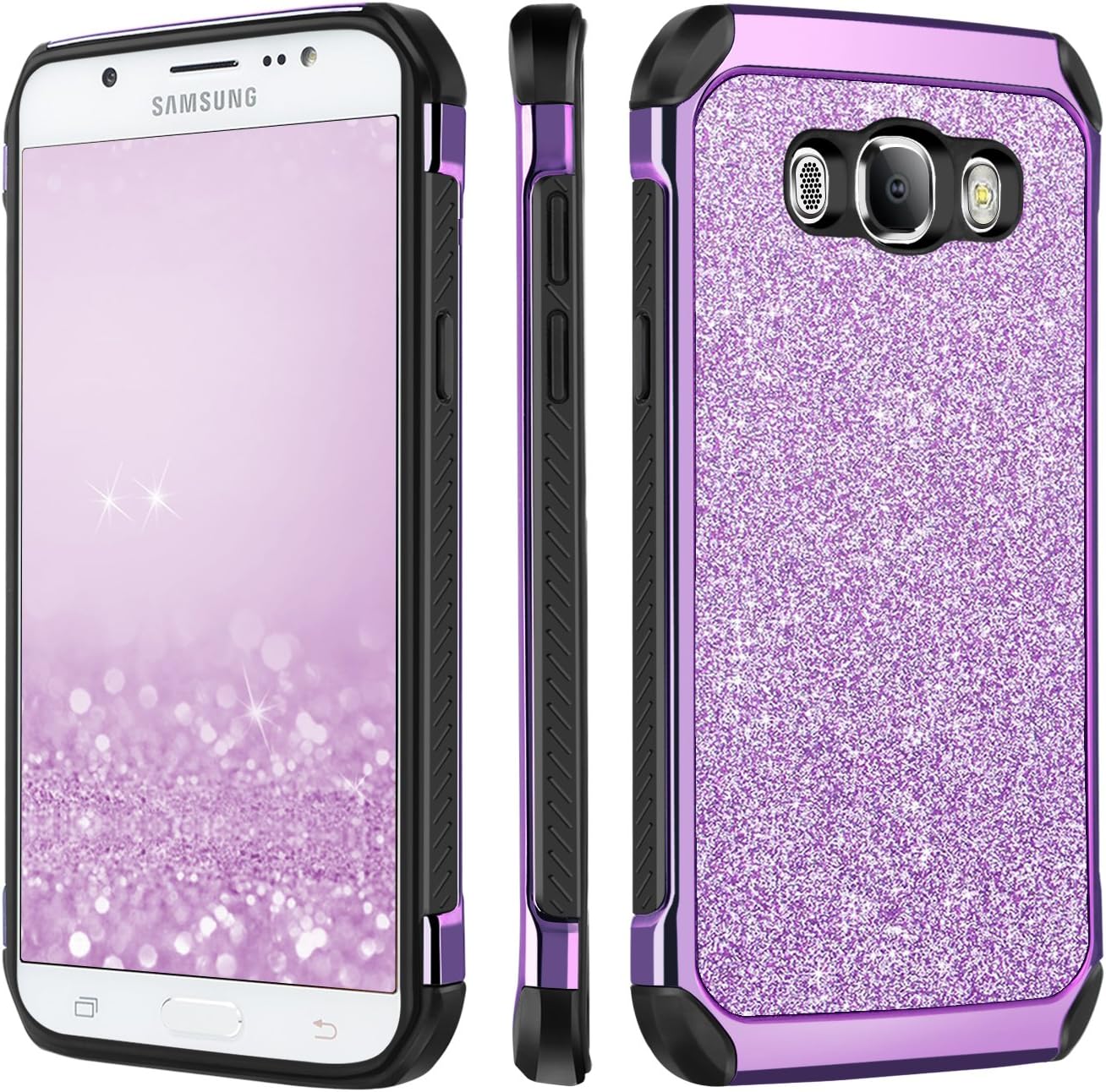BENTOBEN Galaxy J7 2016 Case, Galaxy J7 J710 Case, Bling Glitter 2 in 1 Slim Hybrid Hard PC Coat Sparkly Shiny Faux Leather Shockproof Protective Phone Case for Samsung Galaxy J7 J710 2016 Purple