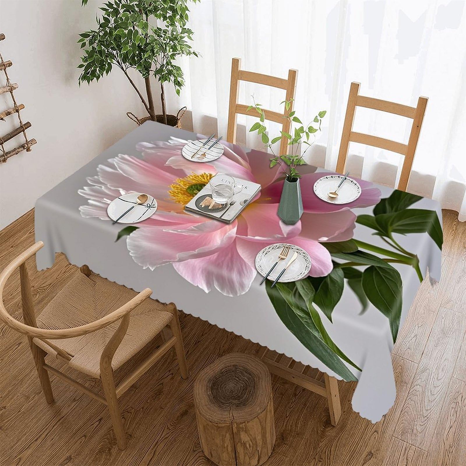 LZQPOEAS Peony Tablecloth Rectangle Table Cloth Decorative Fabric Table Cover Waterproof Seasonal Table Cover Wrinkle Resistant Washable Table Cloth for Party Picnic Dinner Decor 60"x120"